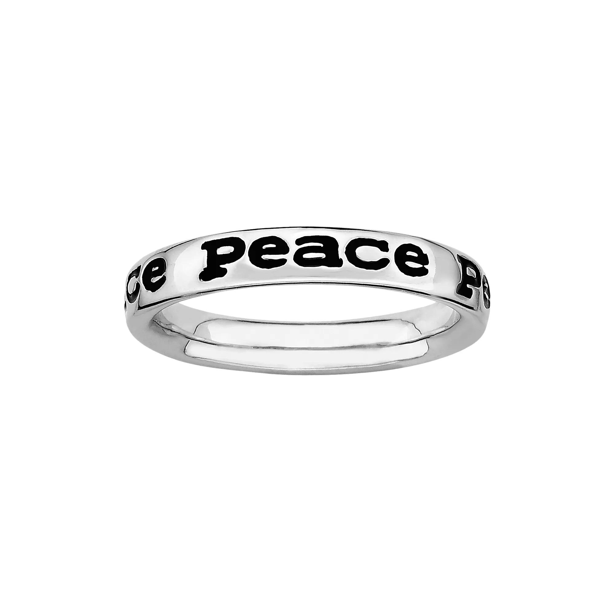Stacks & Stones Sterling Silver Black Enamel "Peace" Stack Ring, Women's,  Product Image