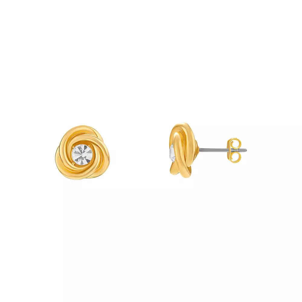 14k Gold-Plated Crystal Love Knot Stud Earrings, Women's Product Image