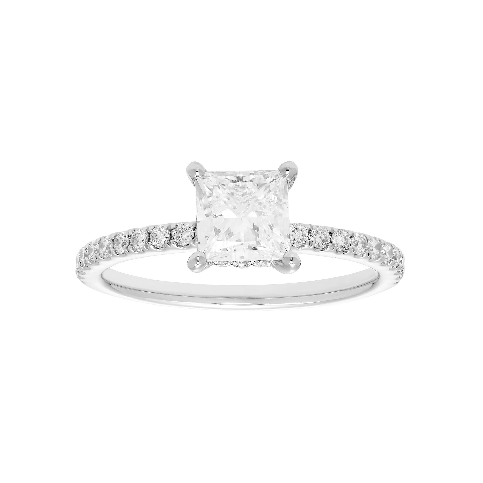 Evergreen Diamonds 14k White Gold 1 3/8 Carat T.W. IGL Certified Princess Cut Lab-Grown Diamond Hidden Halo Ring, Women's,  Product Image