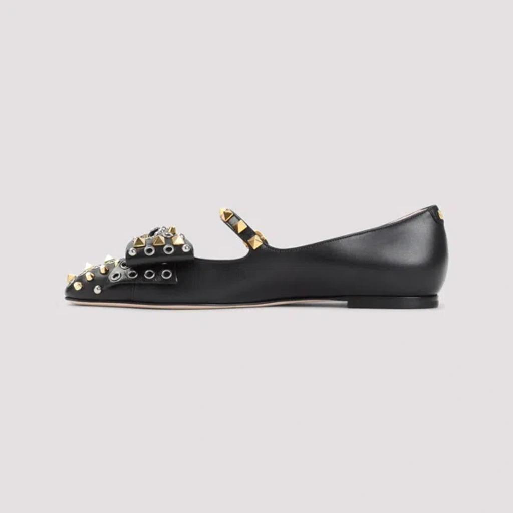 VALENTINO GARAVANI Mary-jane Bowow Ballerina In Kidskin With Studs Woman Black 35 In Multi Product Image