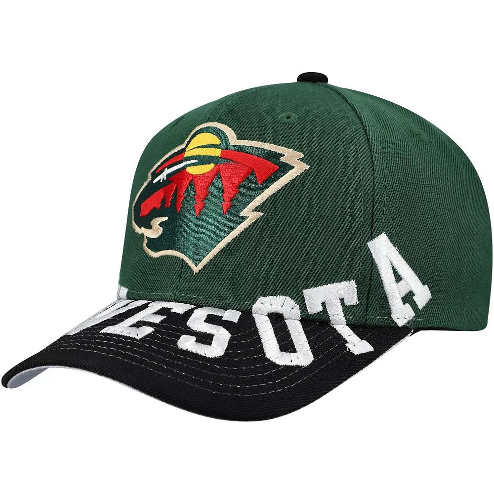 Men's Mitchell & Ness Green/Black Minnesota Wild Underarch Two-Tone Pro Crown Snapback Hat Product Image