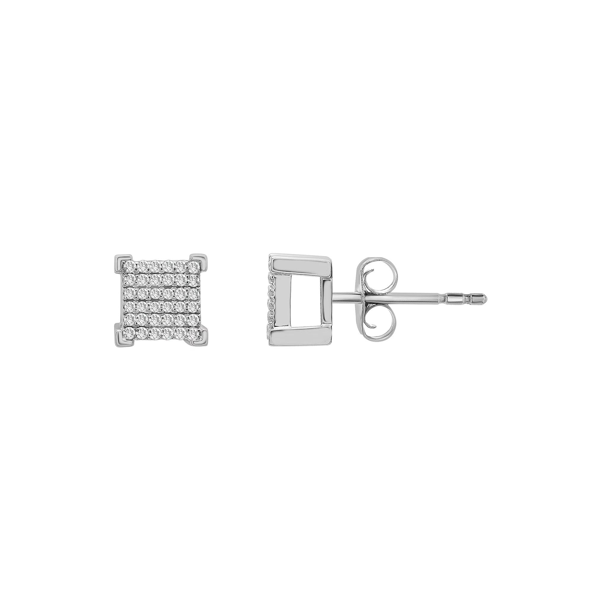 Men's Sterling Silver 1/4 Carat T.W. Diamond Square Stud Earrings Product Image