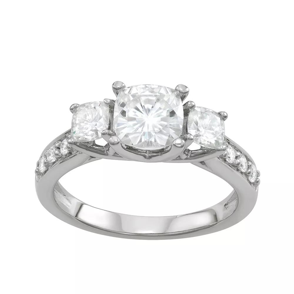 Charles & Colvard 14k White Gold 2 1/8 Carat T.W. Lab-Created Moissanite 3-Stone Ring, Women's, 14k Whgold Product Image