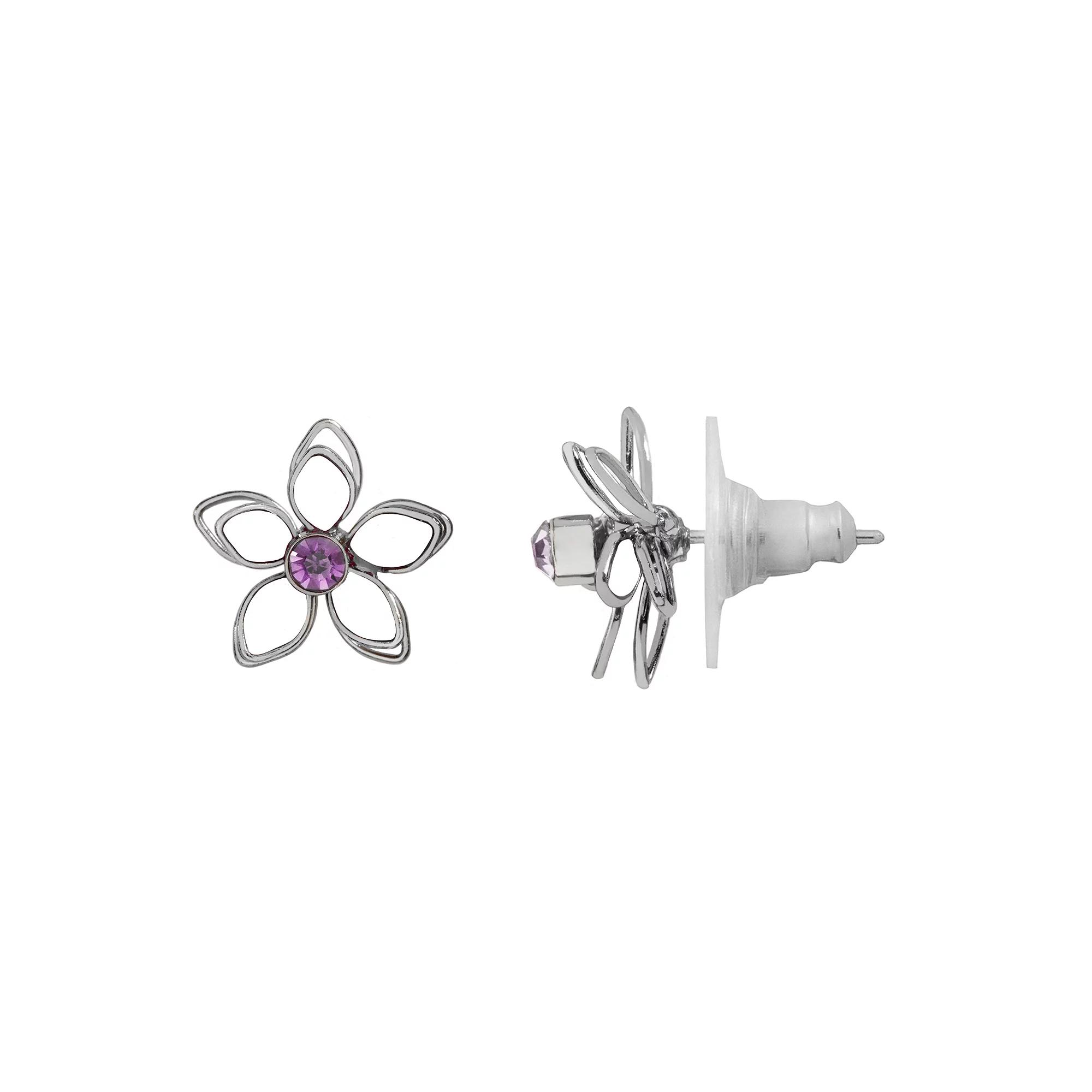 LC Lauren Conrad Crystal Wire Flower Button Stud Earrings, Women's, Purple Product Image