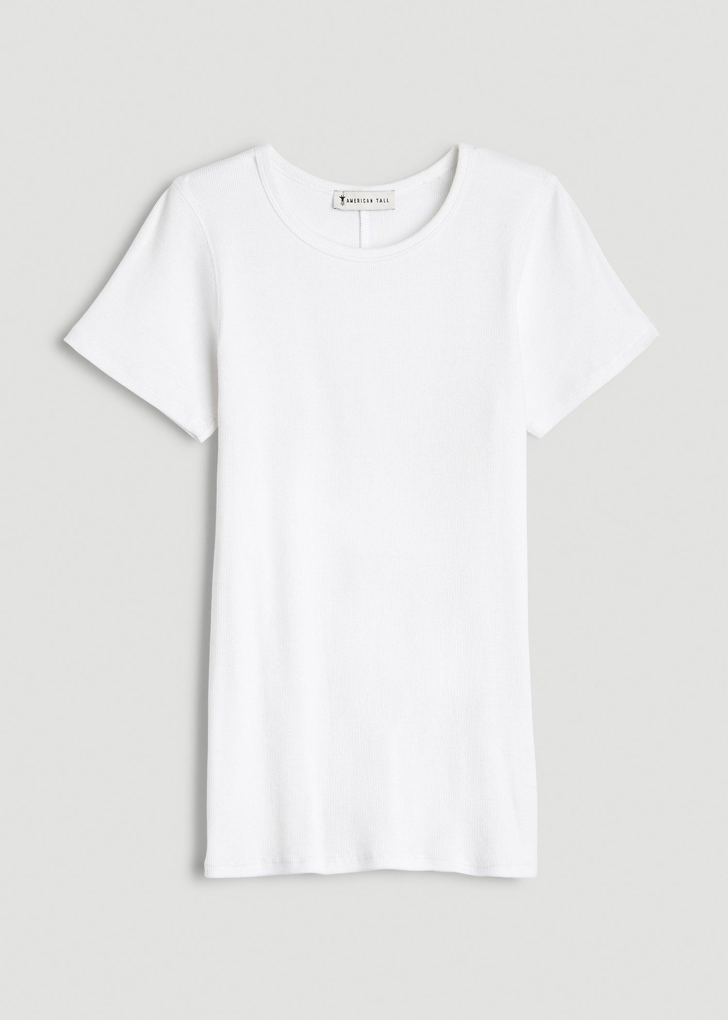 Short Sleeve Crew Neck Ribbed T-Shirt for Tall Women in Bright White Female Product Image