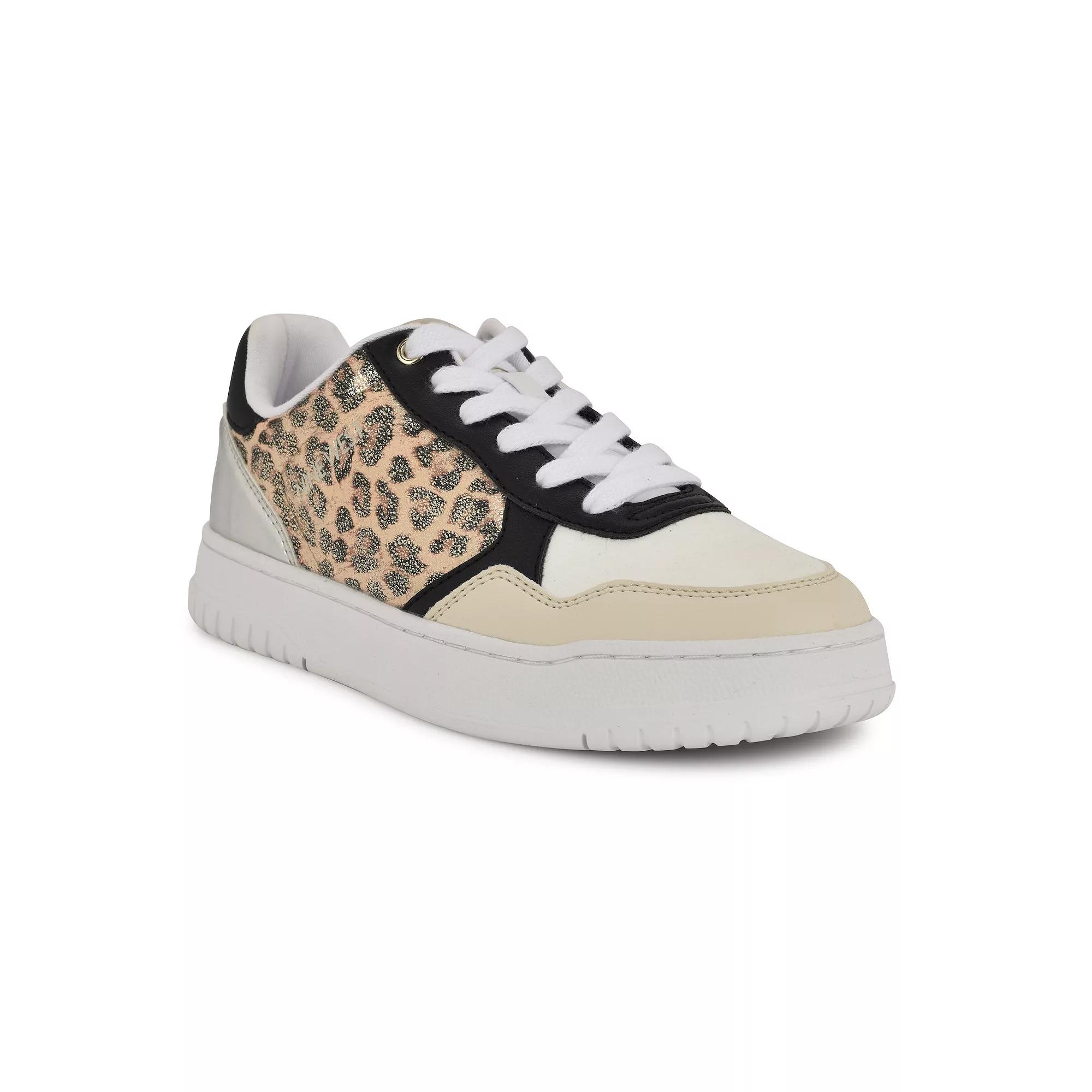 Nine West Nenya Casual Lace-Up Round Toe Sneakers, Women's, Size: 7.5, Gold Leopard Shimmer Product Image