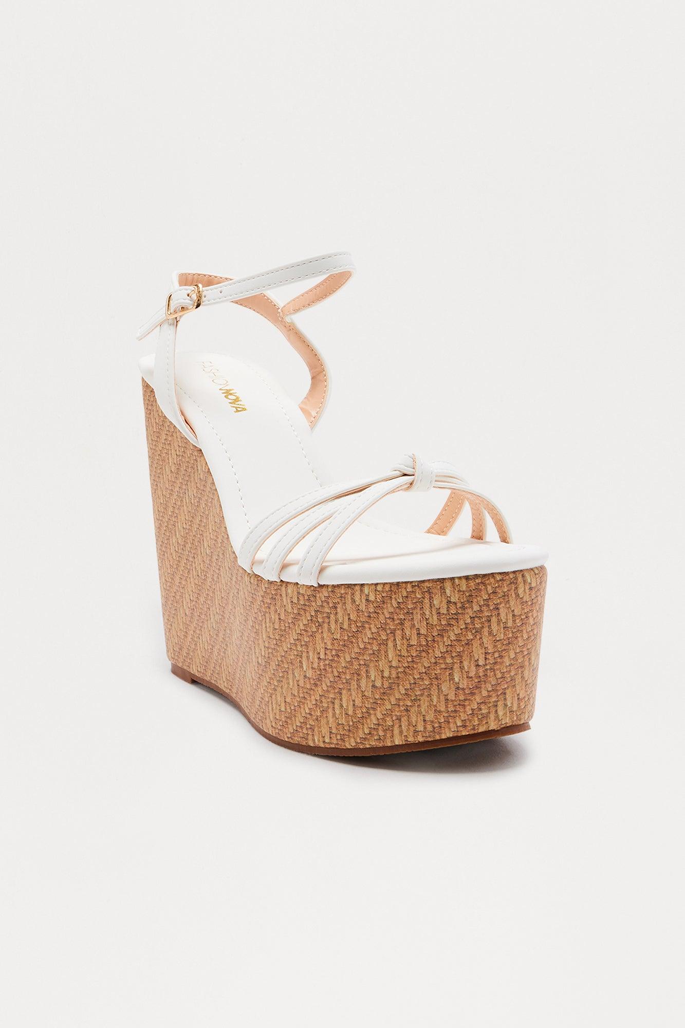 Wes Raffia Platform Wedges - White Product Image
