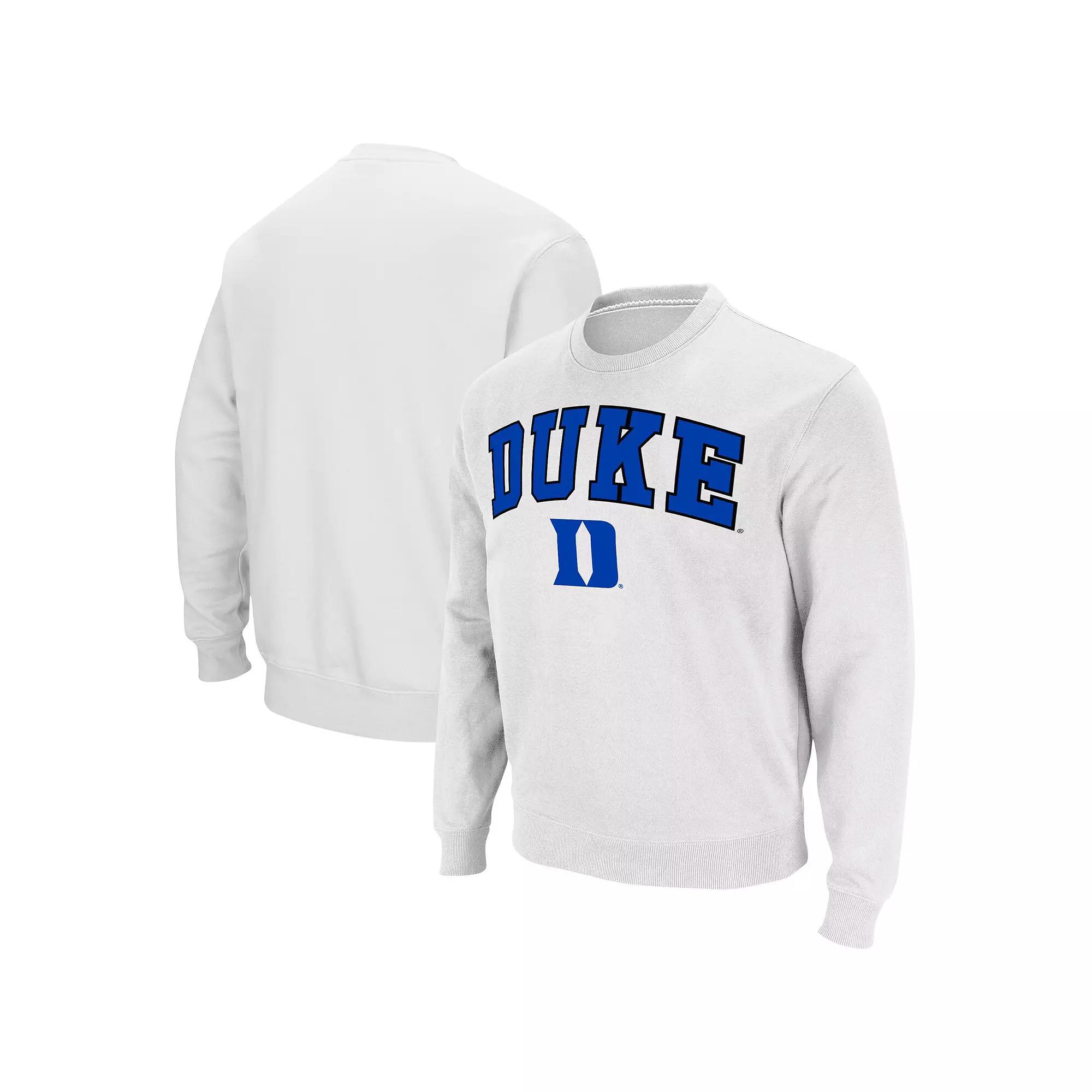 Men's Colosseum White Duke Blue Devils Arch & Logo Pullover Sweatshirt, Size: 2XL Product Image