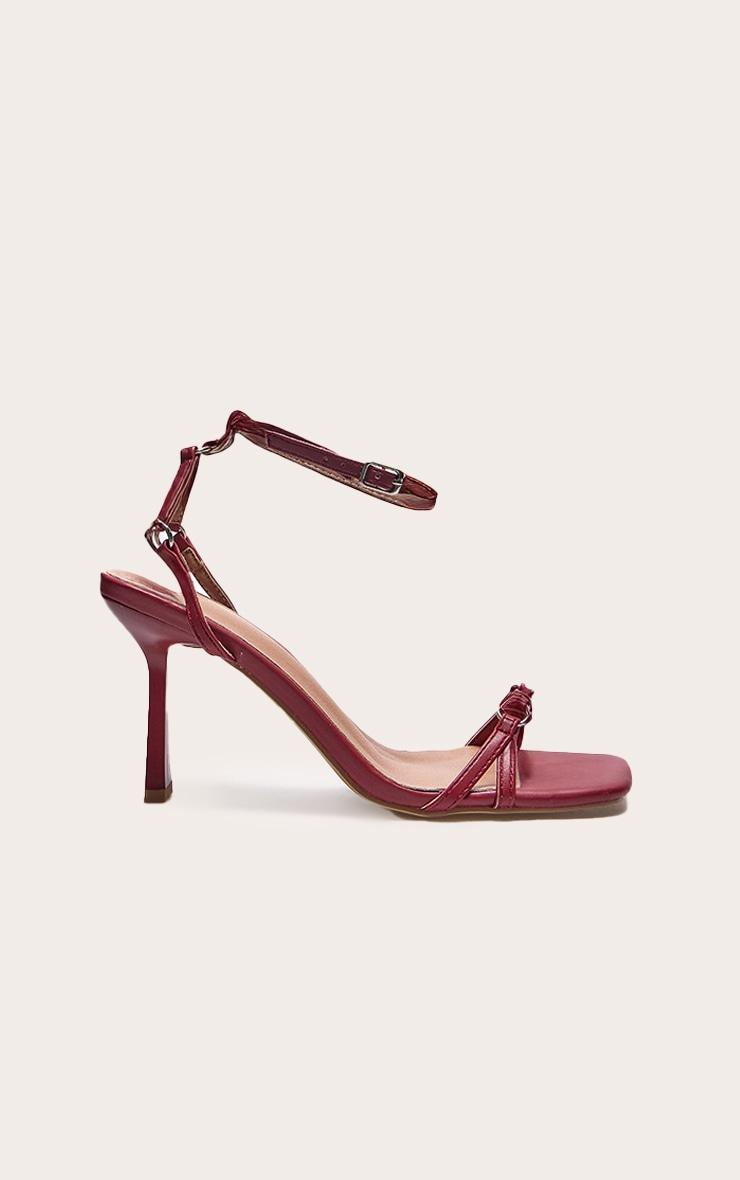 Burgundy PU Square Toe Buckle Detail Barely There Mid Heeled Sandals Product Image