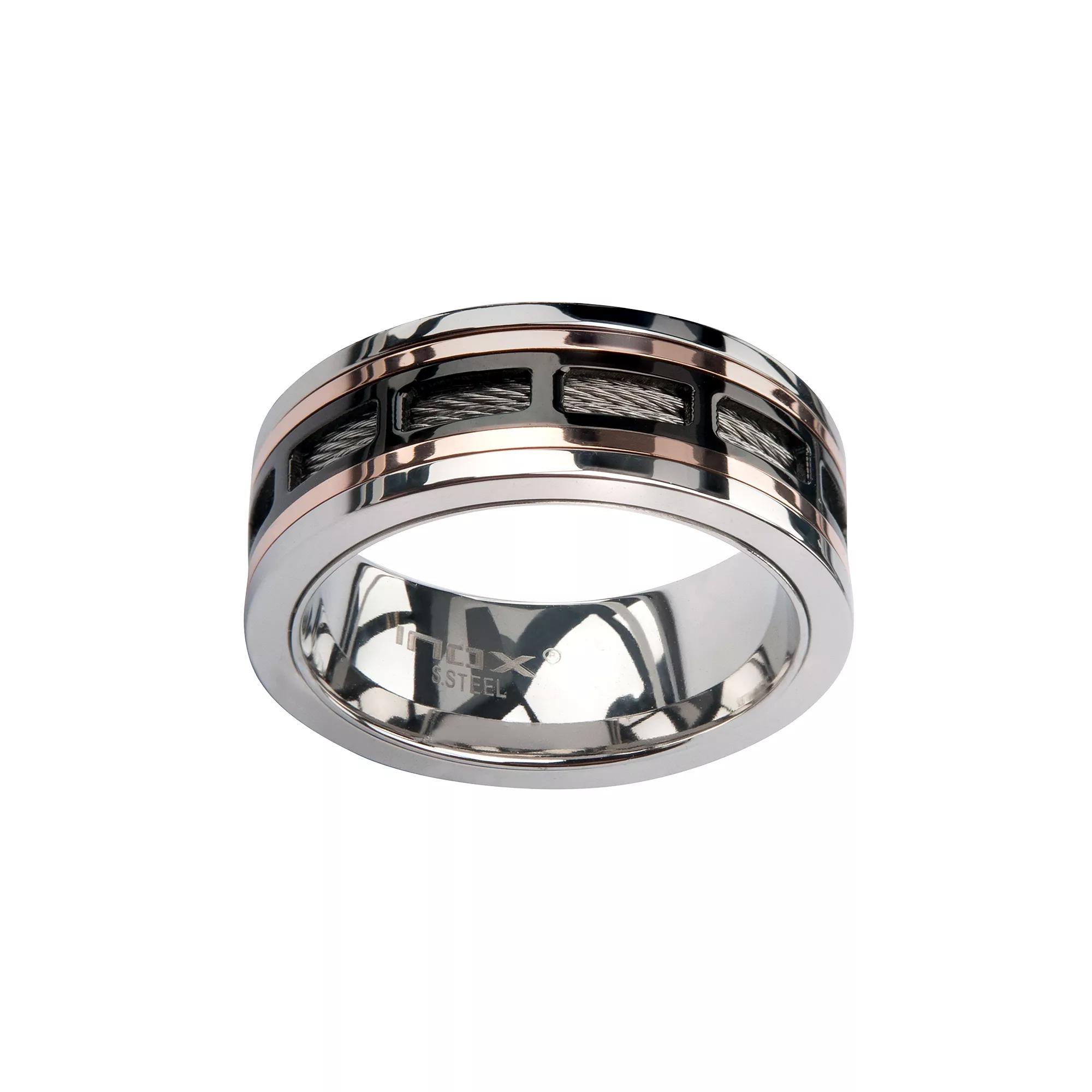 Men's Black and Rose Plated Stainless Steel Ring, Size: 11, Tone Product Image