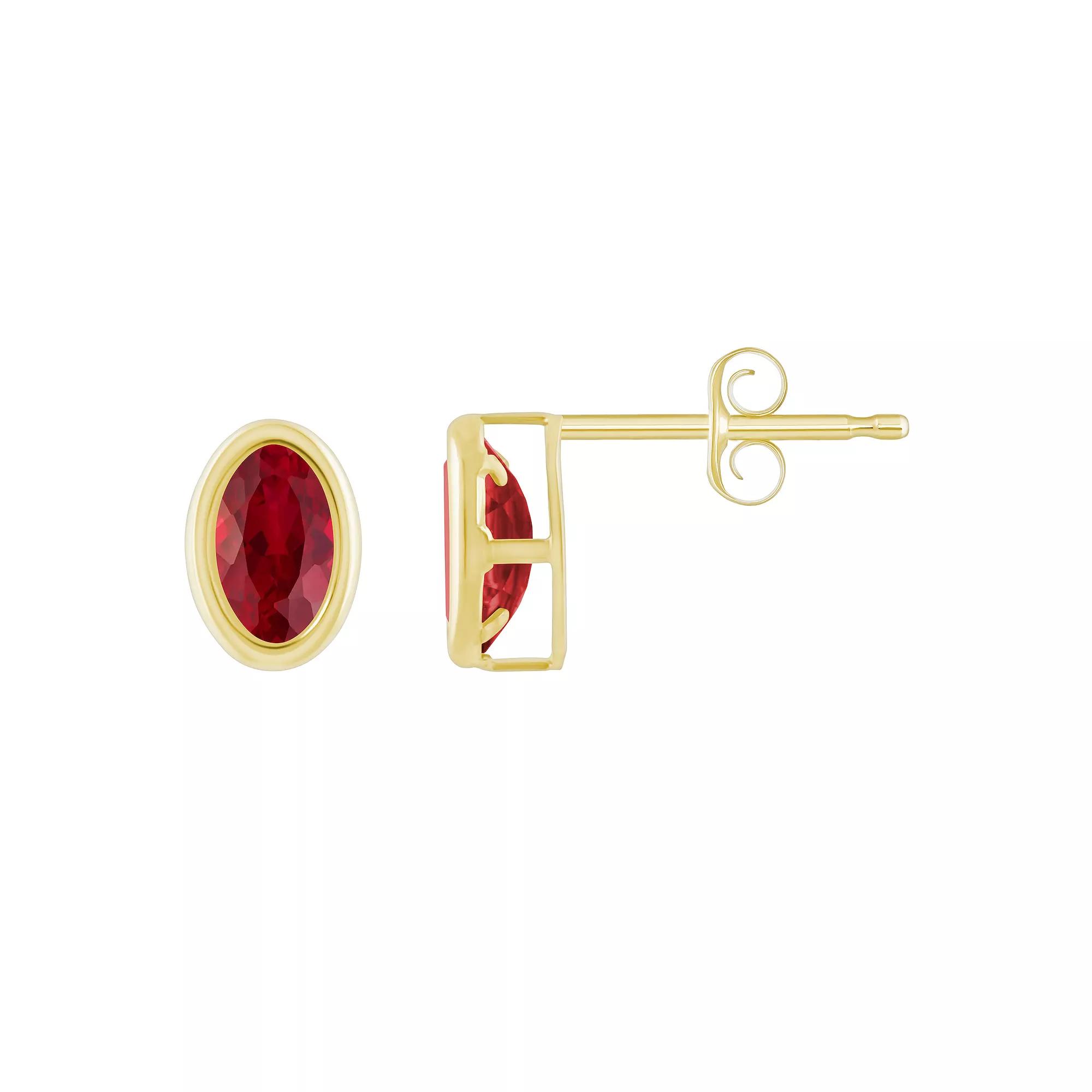 Celebration Gems 10k Gold Oval Lab-Created Gemstone Stud Earrings, Women's, Created Red Product Image