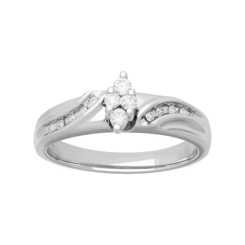Sterling Silver 1/5 Carat T.W. Diamond Marquise Shape Engagement Ring, Womens Product Image