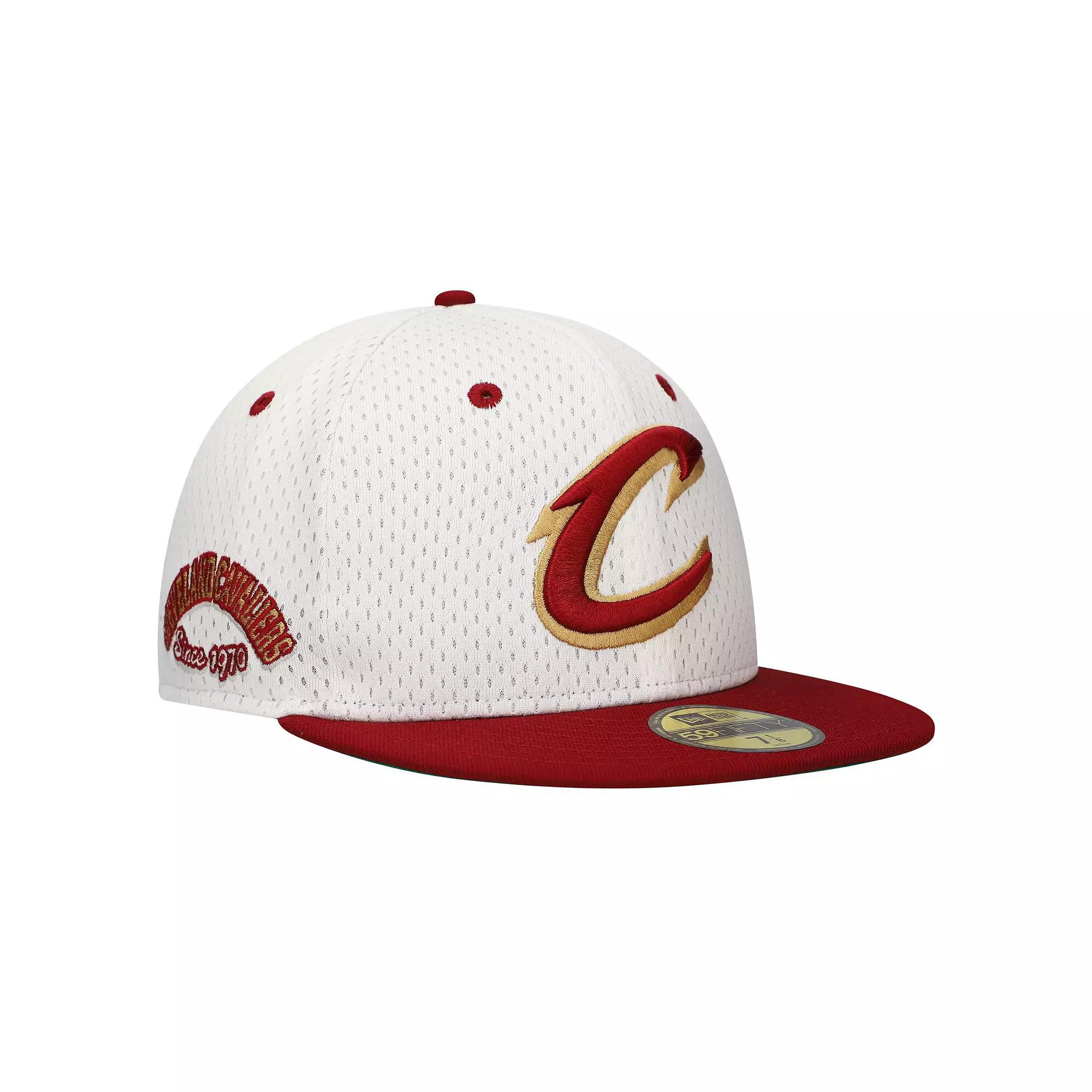 Men's New Era White/Wine Cleveland Cavaliers Throwback 2Tone 59FIFTY Fitted Hat,  Product Image