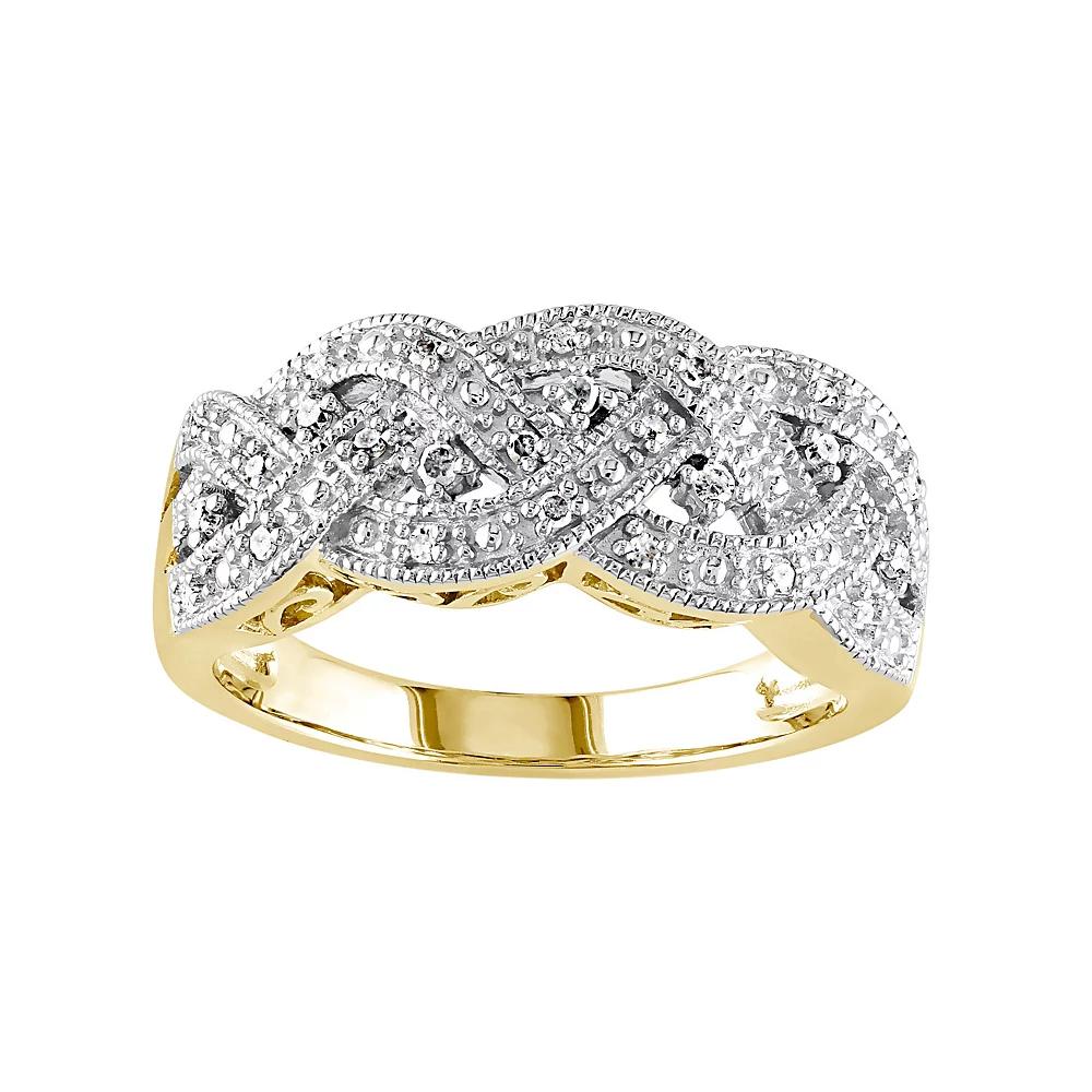 Stella Grace 1/8 Carat T.W. Diamond Rhodium-Plated Sterling Silver Scalloped Woven Ring, Womens Yellow Product Image