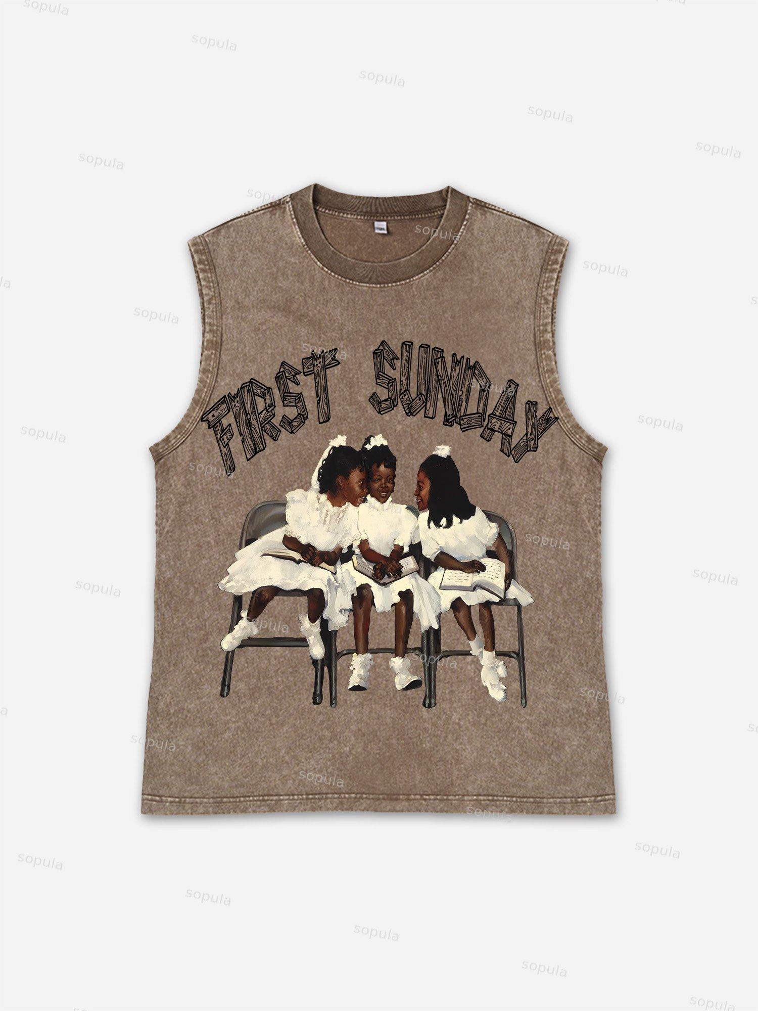 Men's Retro First Sunday Graphic Washed Tank Top Sleeveless Shirt Product Image