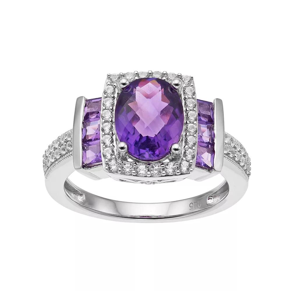 MASTERPIECE Sterling Silver Amethyst & Lab-Created White Sapphire Halo Ring, Women's,  Product Image