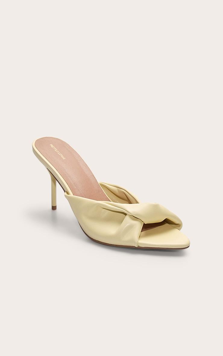 Butter Yellow Pu Point Toe Twist Strap High Heeled Mules Product Image