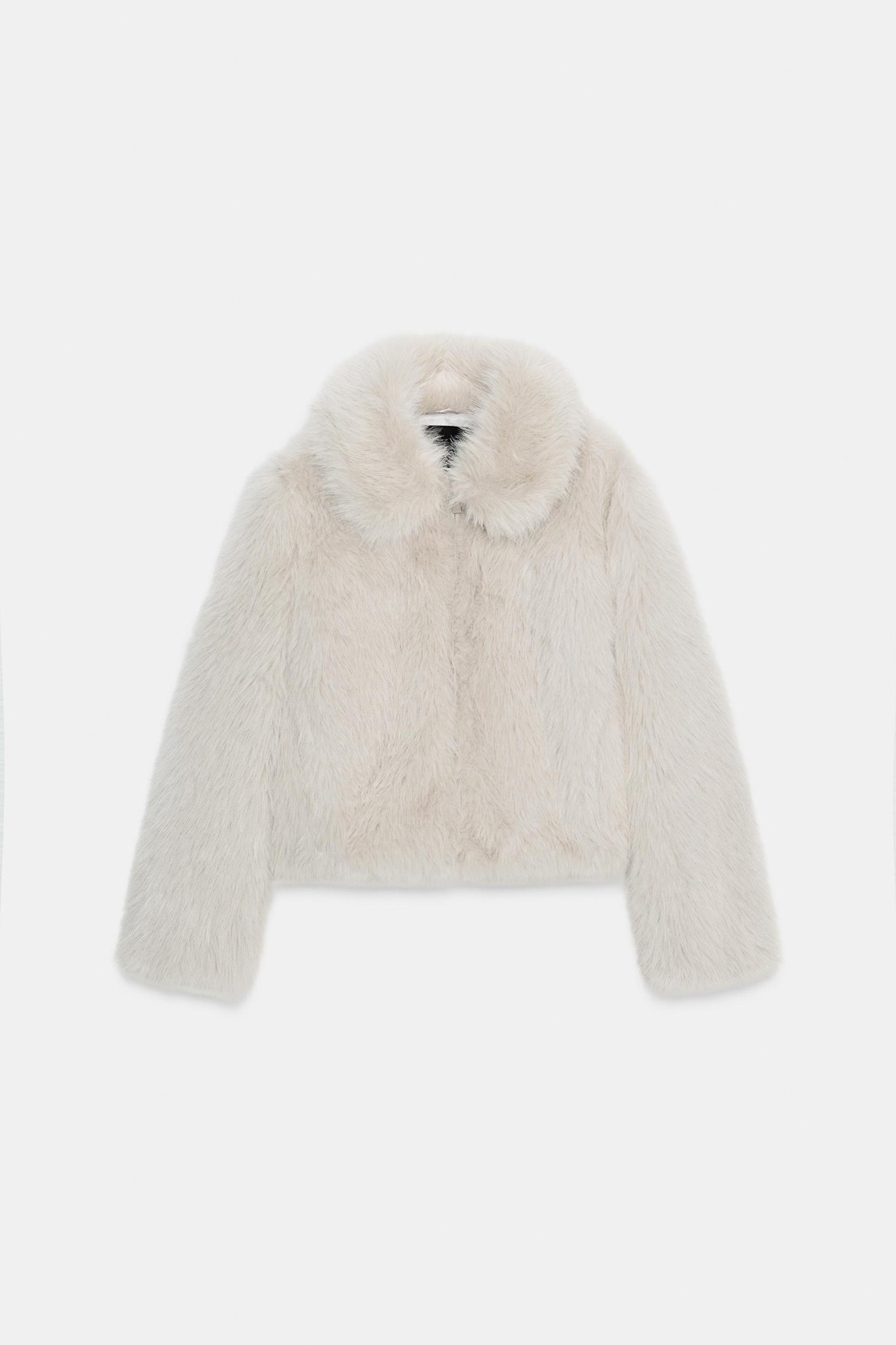 SHORT FAUX FUR ZIP-UP COAT Product Image
