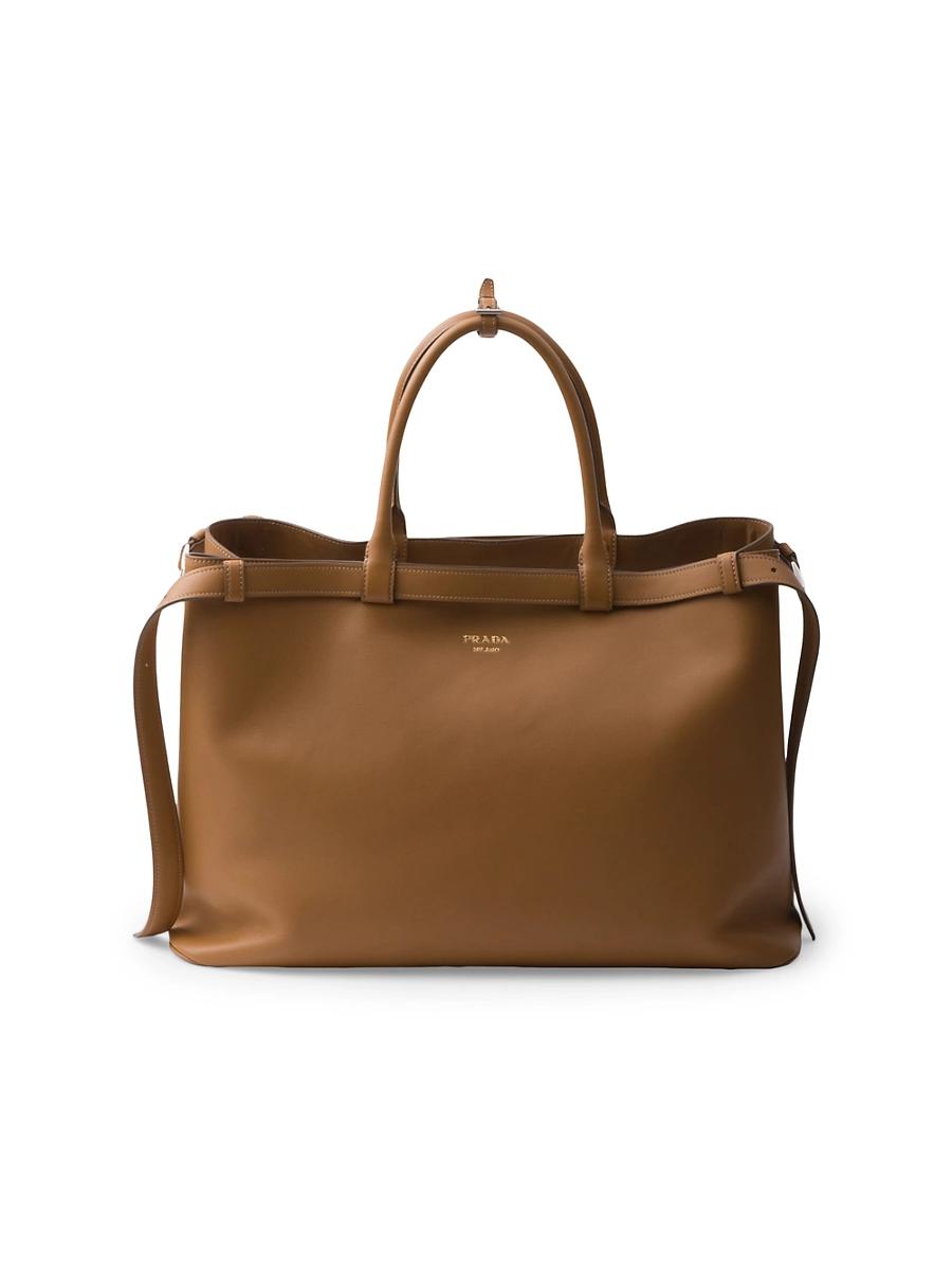 Mens Buckle Leather Handbag With Double Belt Product Image