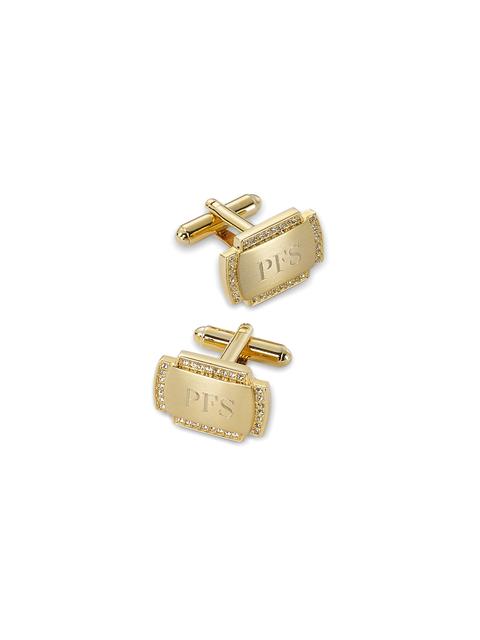 Crystal Border Engravable Cufflinks - Gold Product Image