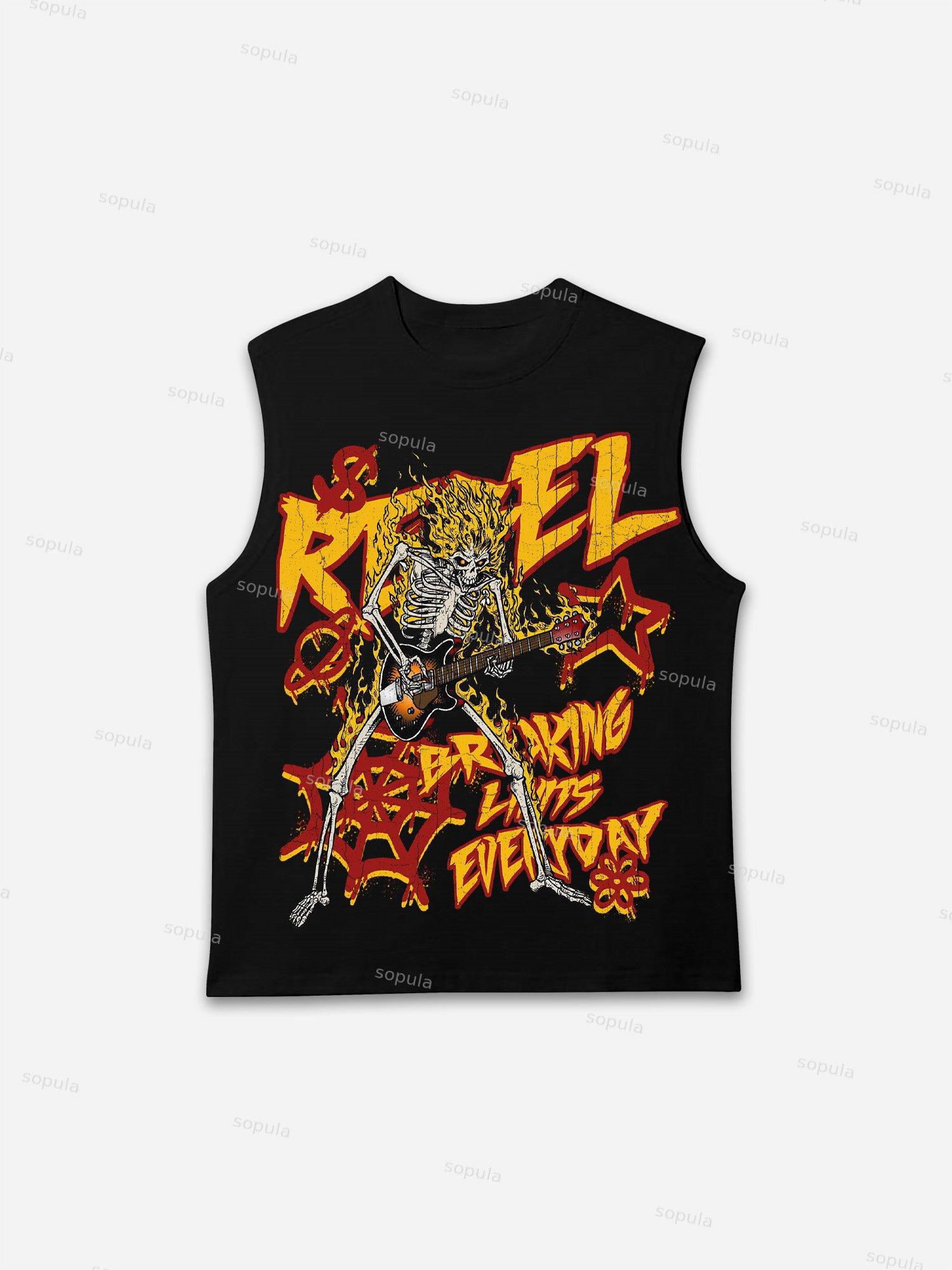 Sopula Flame Skull Graffiti Print Tank Top Product Image