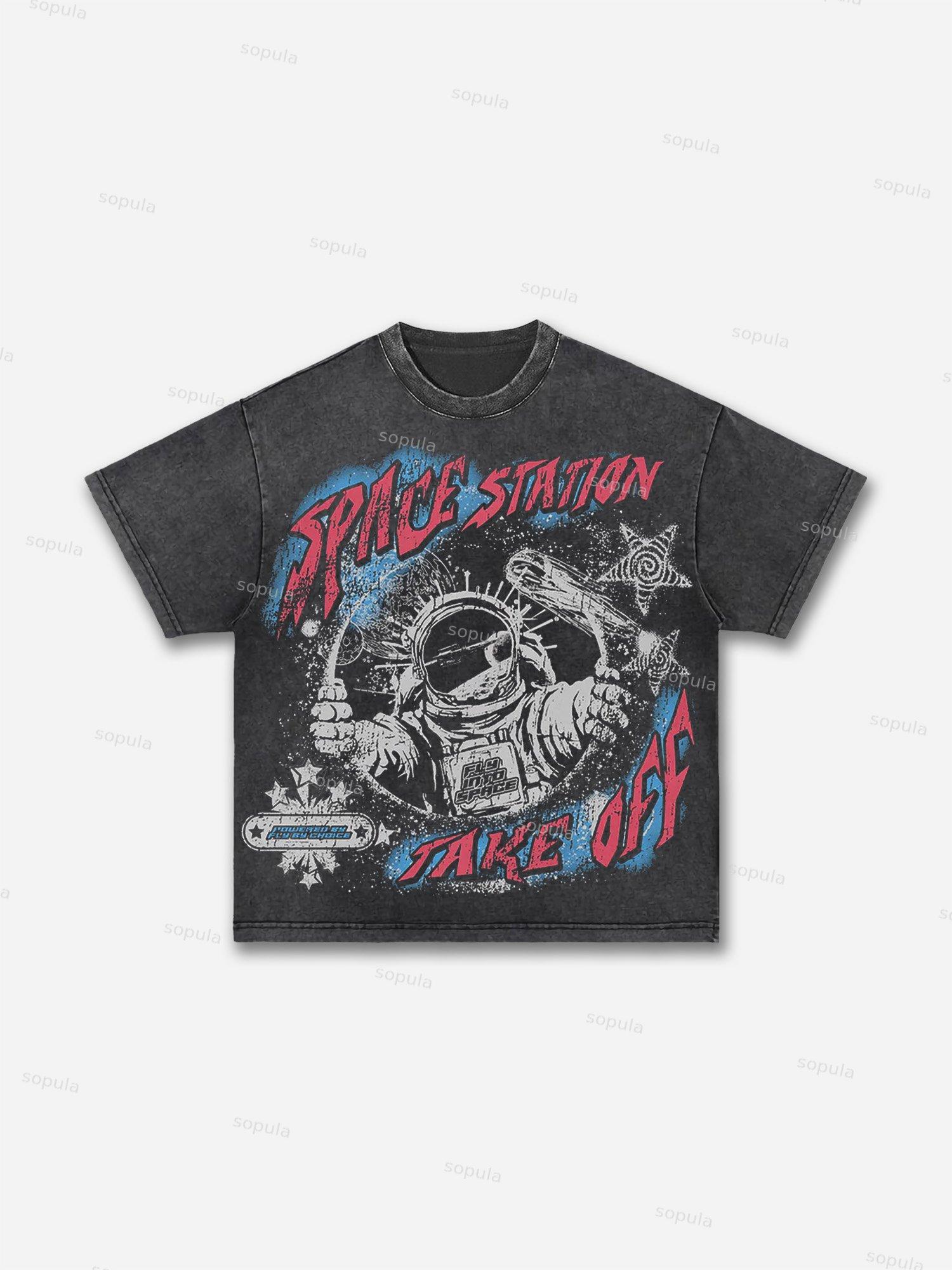 Fly By Choice x Space Station Graphic Acid Washed Retro T-Shirt Product Image