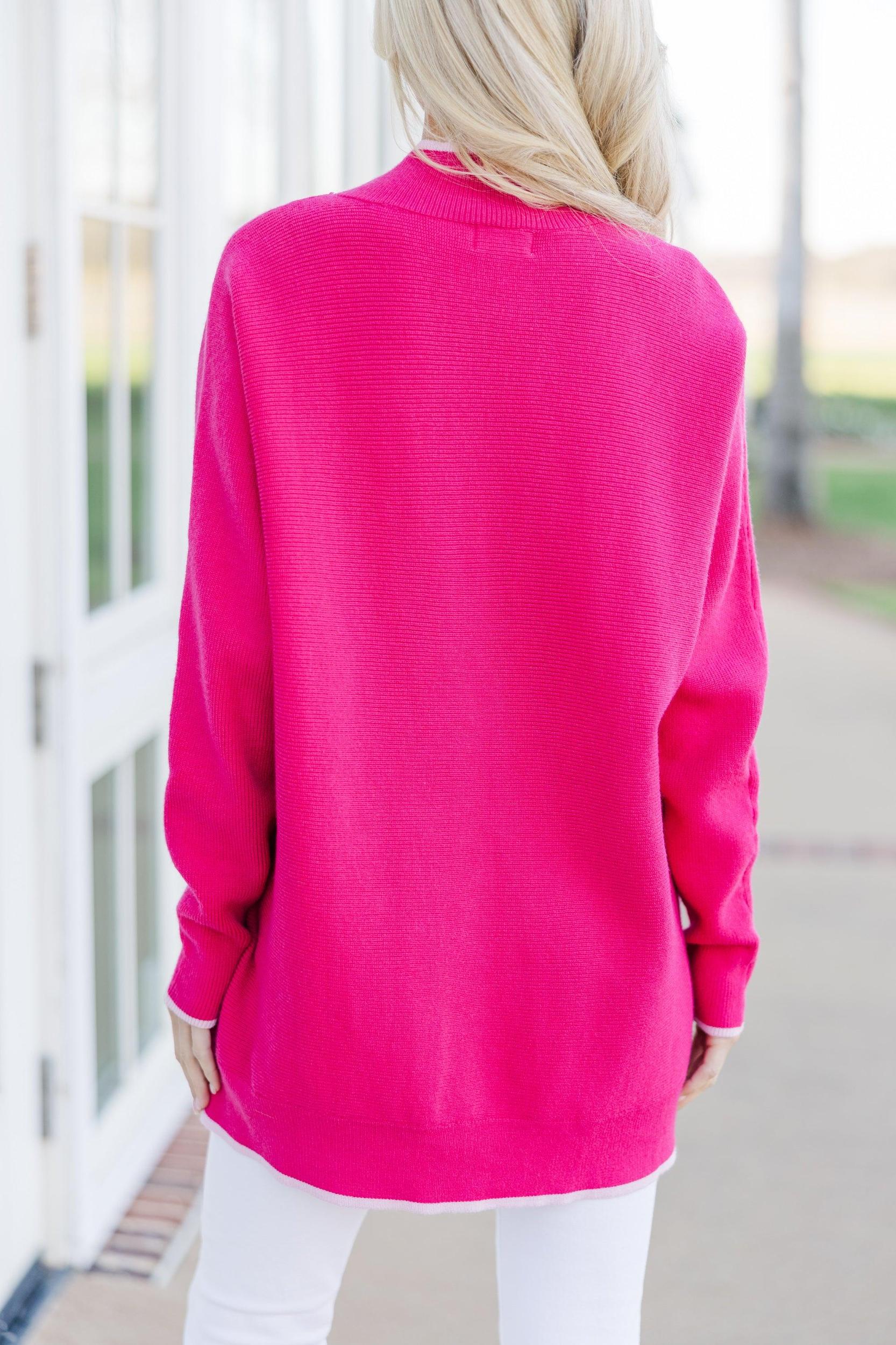 On The Line Hot Pink Mock Neck Sweater Female Product Image