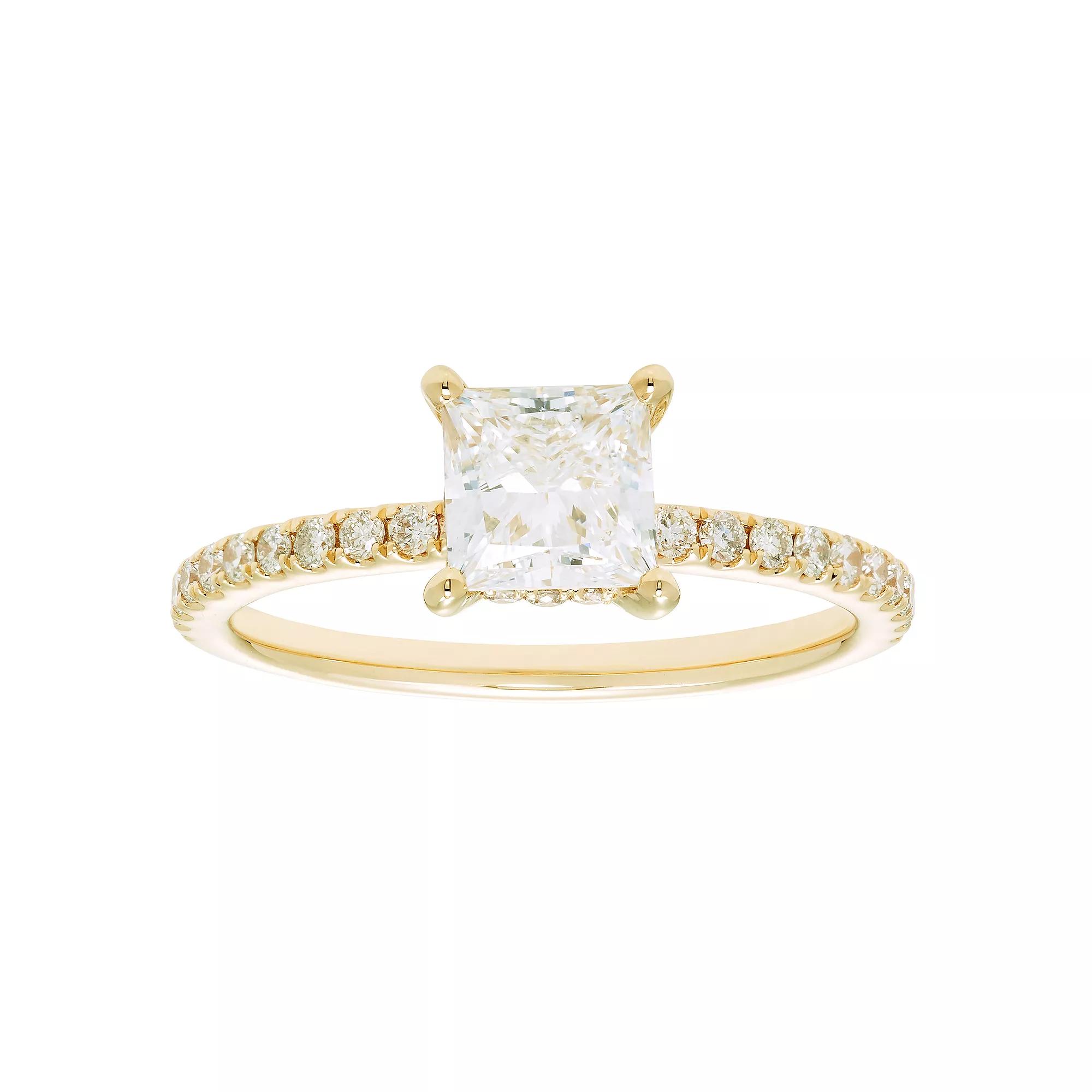 Evergreen Diamonds 14k White Gold 1 3/8 Carat T.W. IGL Certified Princess Cut Lab-Grown Diamond Hidden Halo Ring, Women's,  Product Image