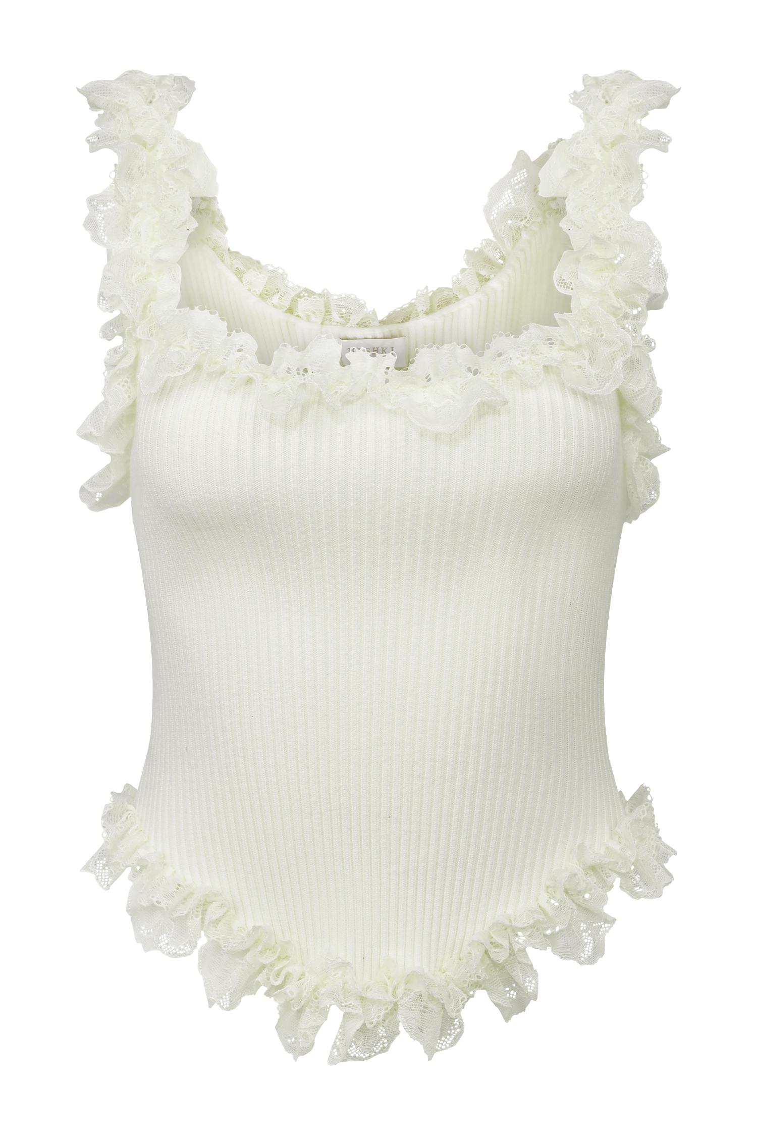 Shay Lace Ruffle Knit Top - Cream Product Image