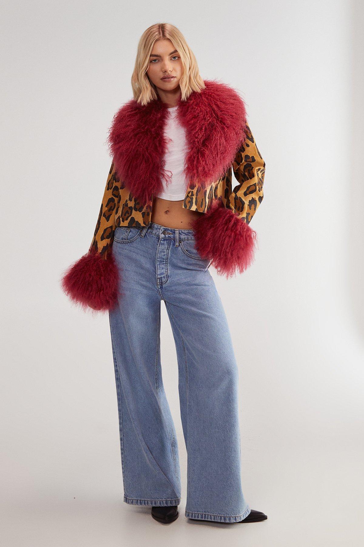 Limited Premium Leopard Suede and Shearling Short Coat Product Image