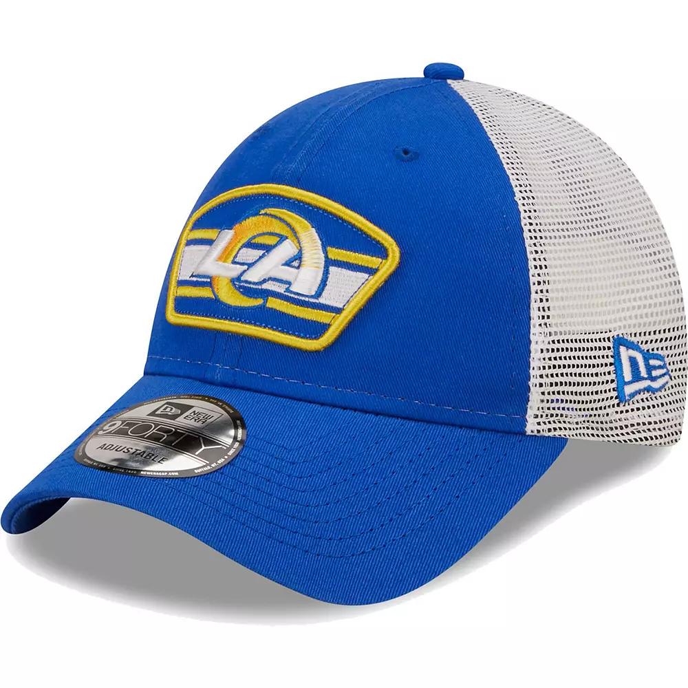 Men's New Era Royal/White Los Angeles Rams Logo Patch Trucker 9FORTY Snapback Hat, Blue Product Image