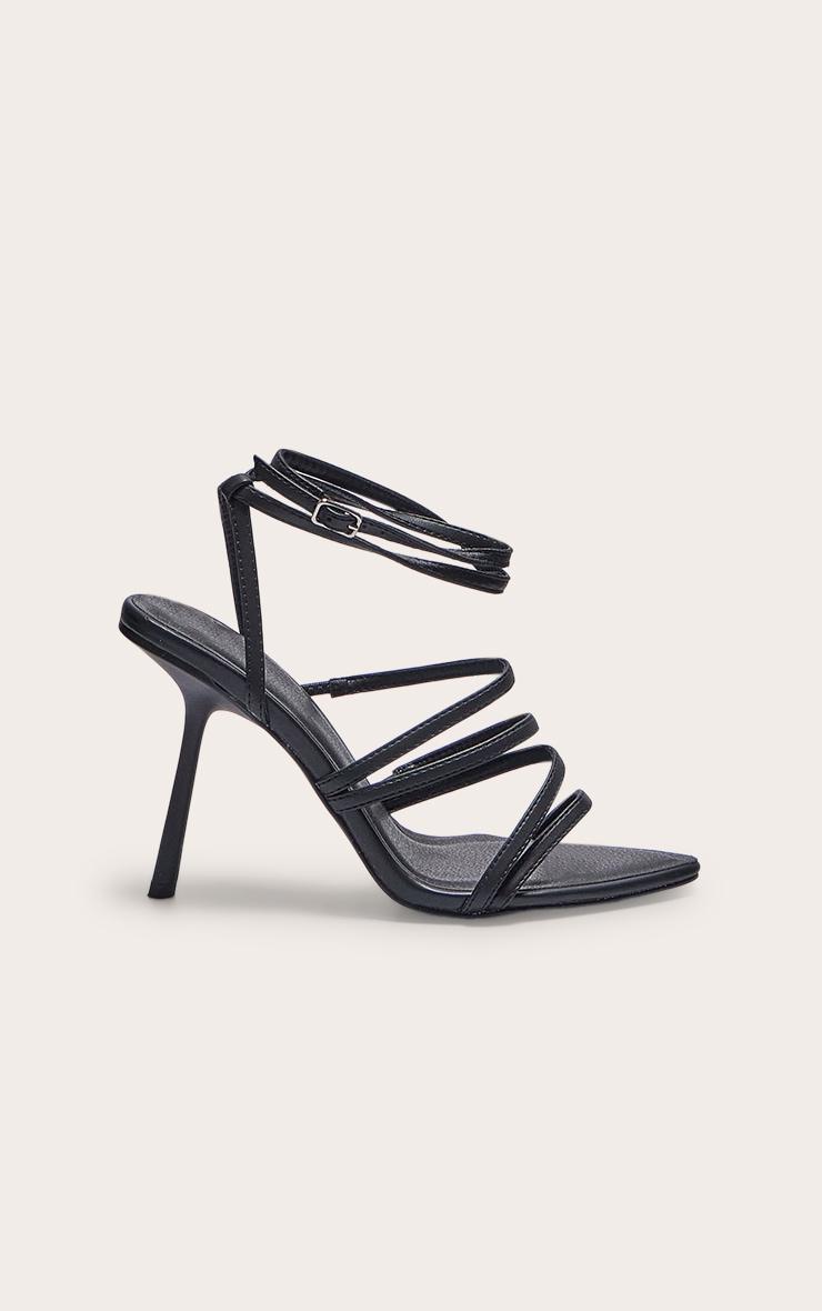 Black PU Point Toe Cross Strap High Stiletto Heeled Sandals Product Image