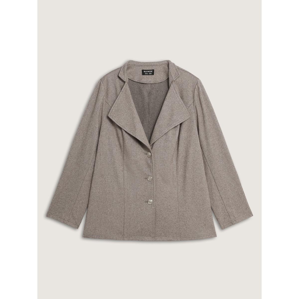 Plus Size Herringbone Pattern Cinched-Waist Jacket Women Multicolor Button Elegant Jackets BloomChic 22-24/3X Product Image