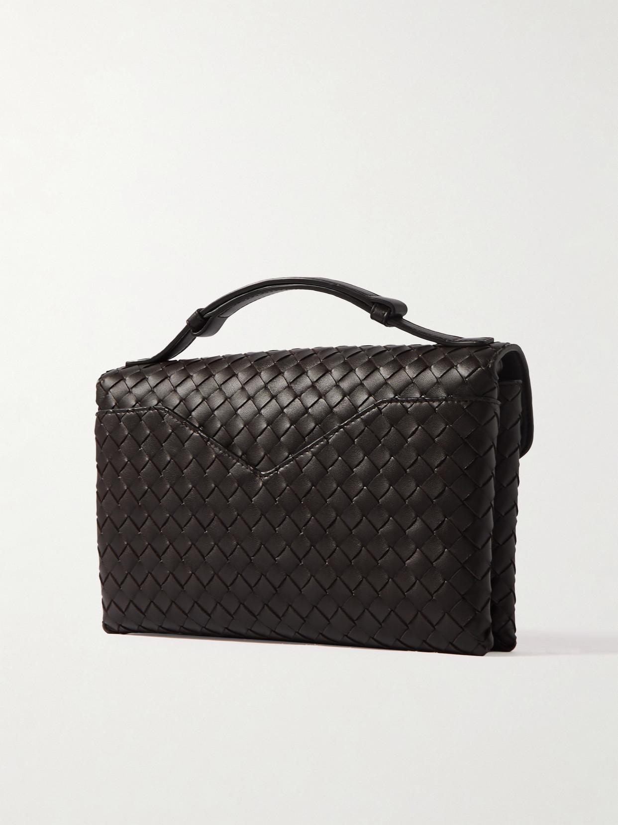 BOTTEGA VENETA Knot Lock Medium Intrecciato Leather Shoulder Bag In Brown Product Image