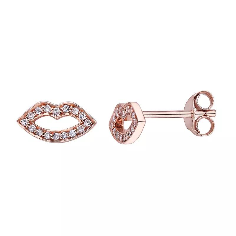 10K Gold 1/10 Carat T.W. Diamond Lip Earrings, Women's, Pink Product Image