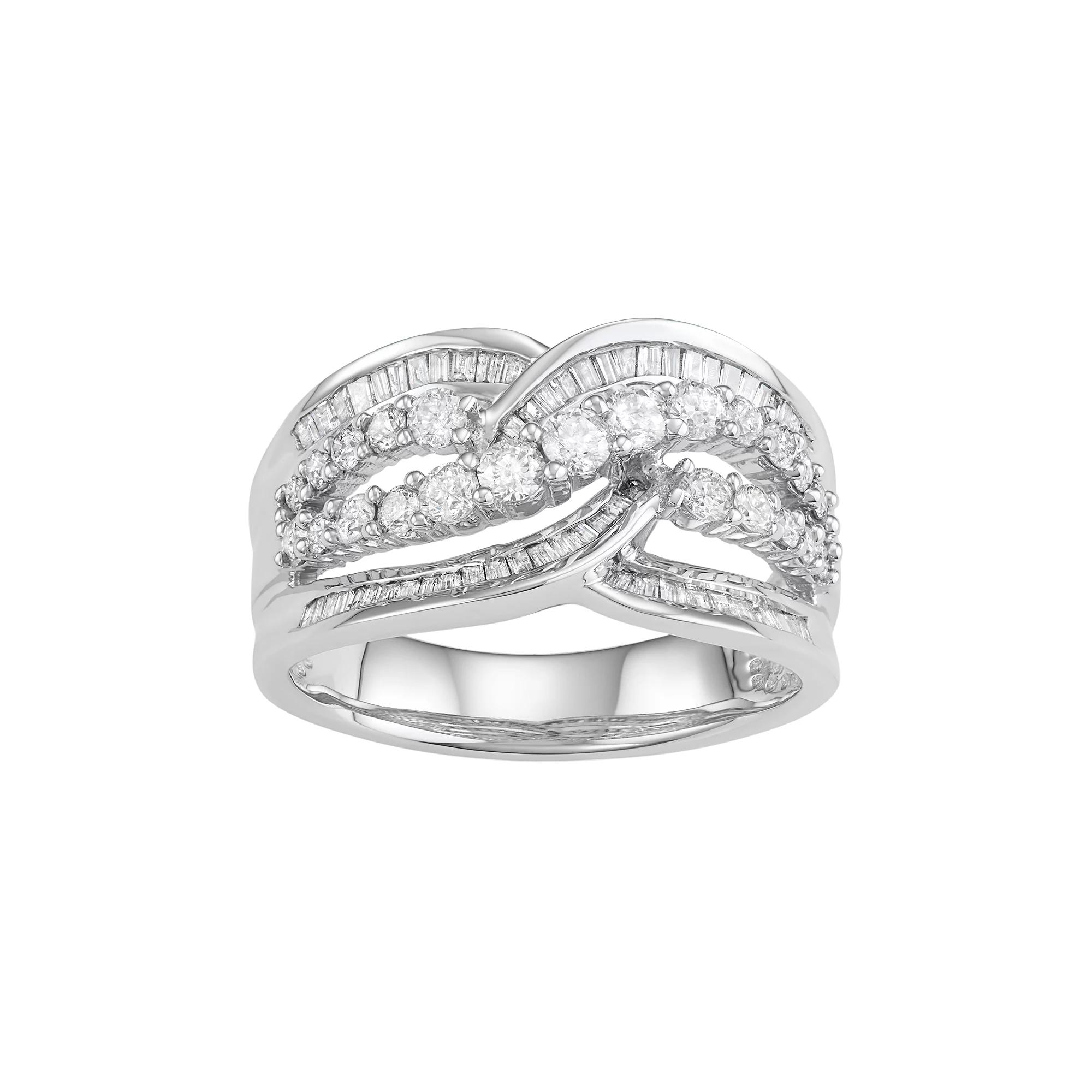 10k White Gold 1 Carat T.W. Diamond Swirl Ring, Women's, Size: 5 Product Image