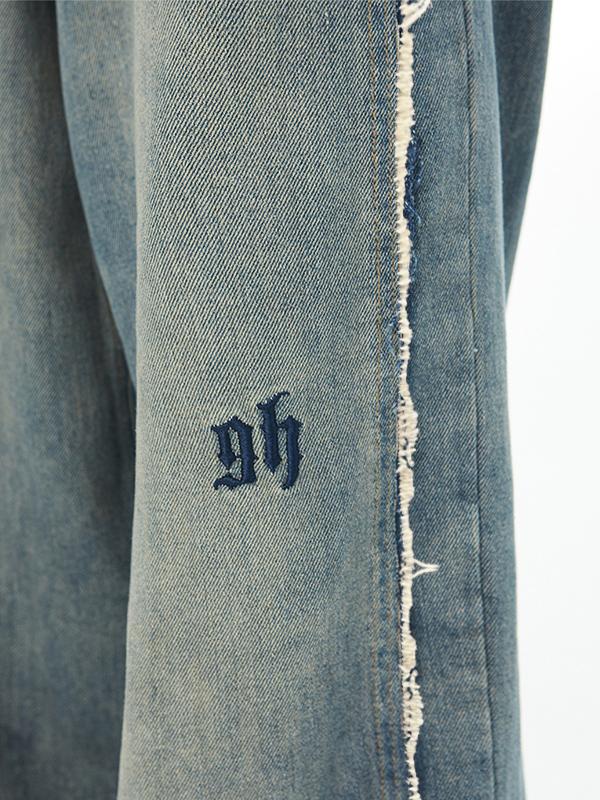 Men's Faded Patchwork Distressed Loose Jeans Product Image