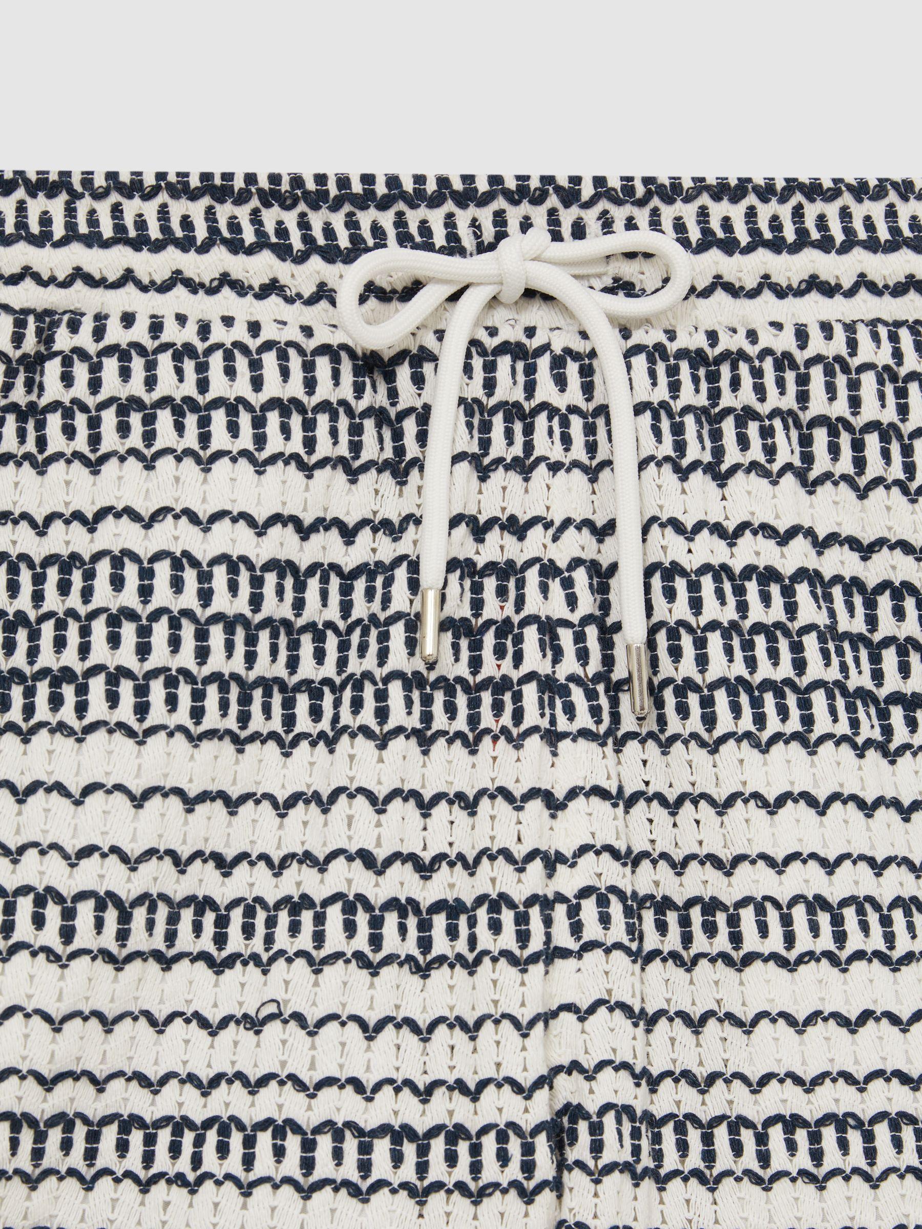 Crochet Drawstring Shorts in White/Black Product Image