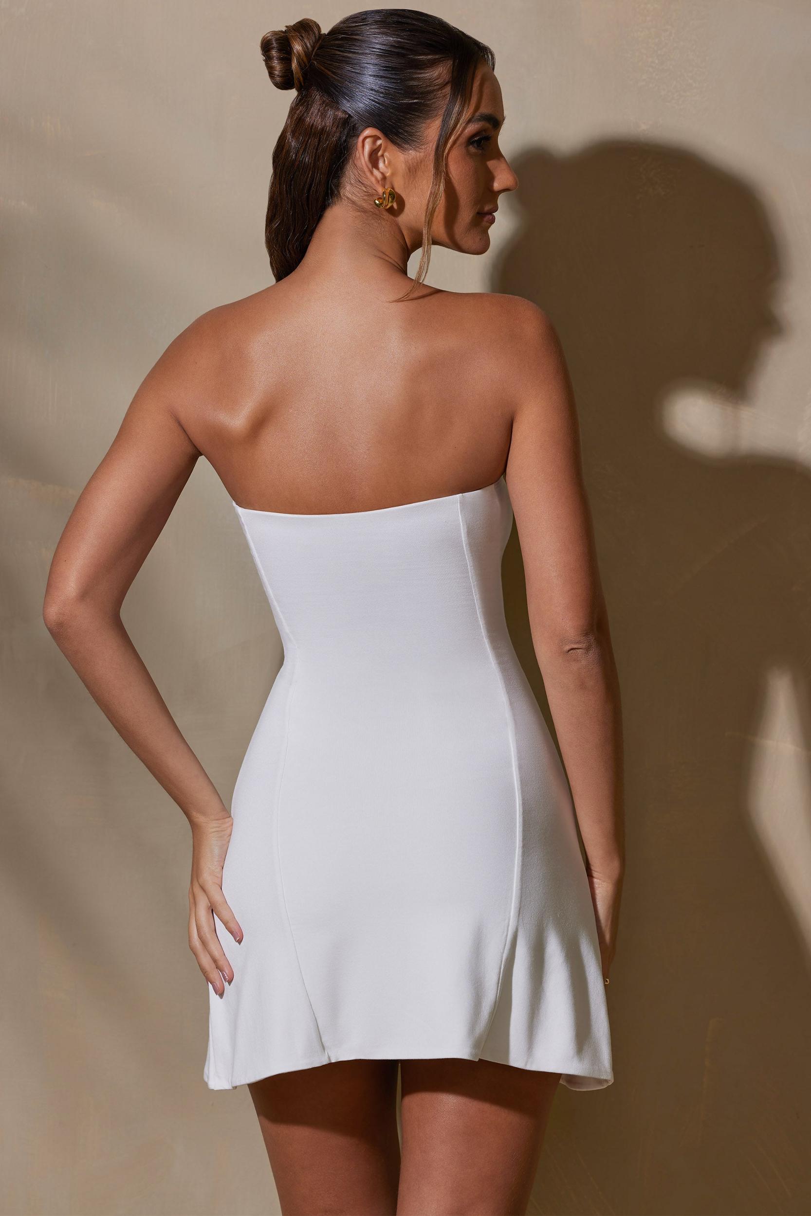 Bandeau Neckline Mini Dress in White Product Image