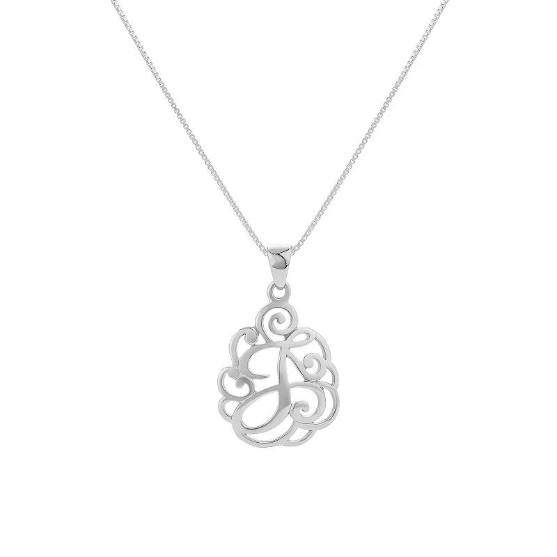 PRIMROSE Sterling Silver Monogram Initial Pendant Necklace, Women's, Size: 18", Silver Tone F Product Image