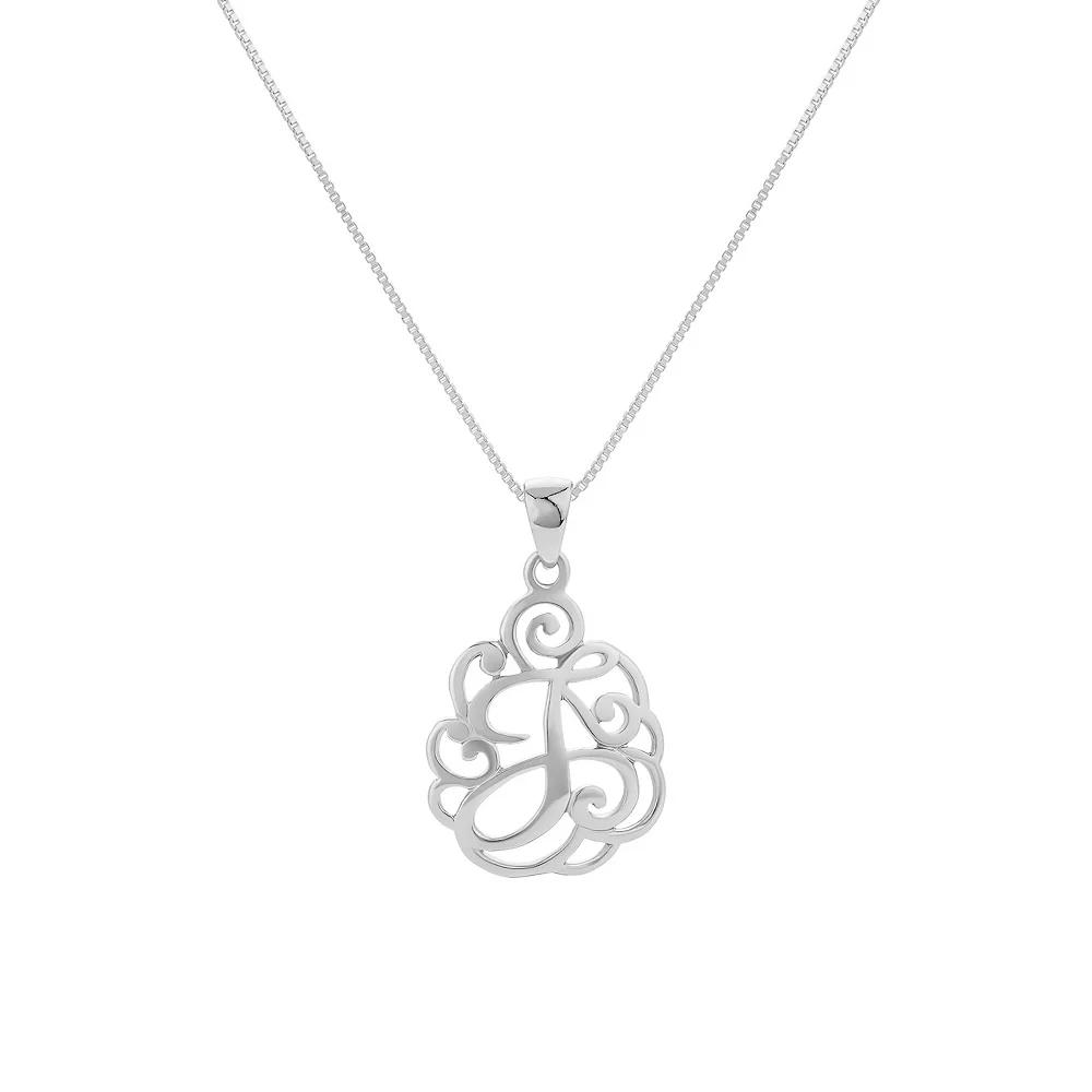 PRIMROSE Sterling Silver Monogram Initial Pendant Necklace, Women's, Size: 18", Silver Tone F Product Image
