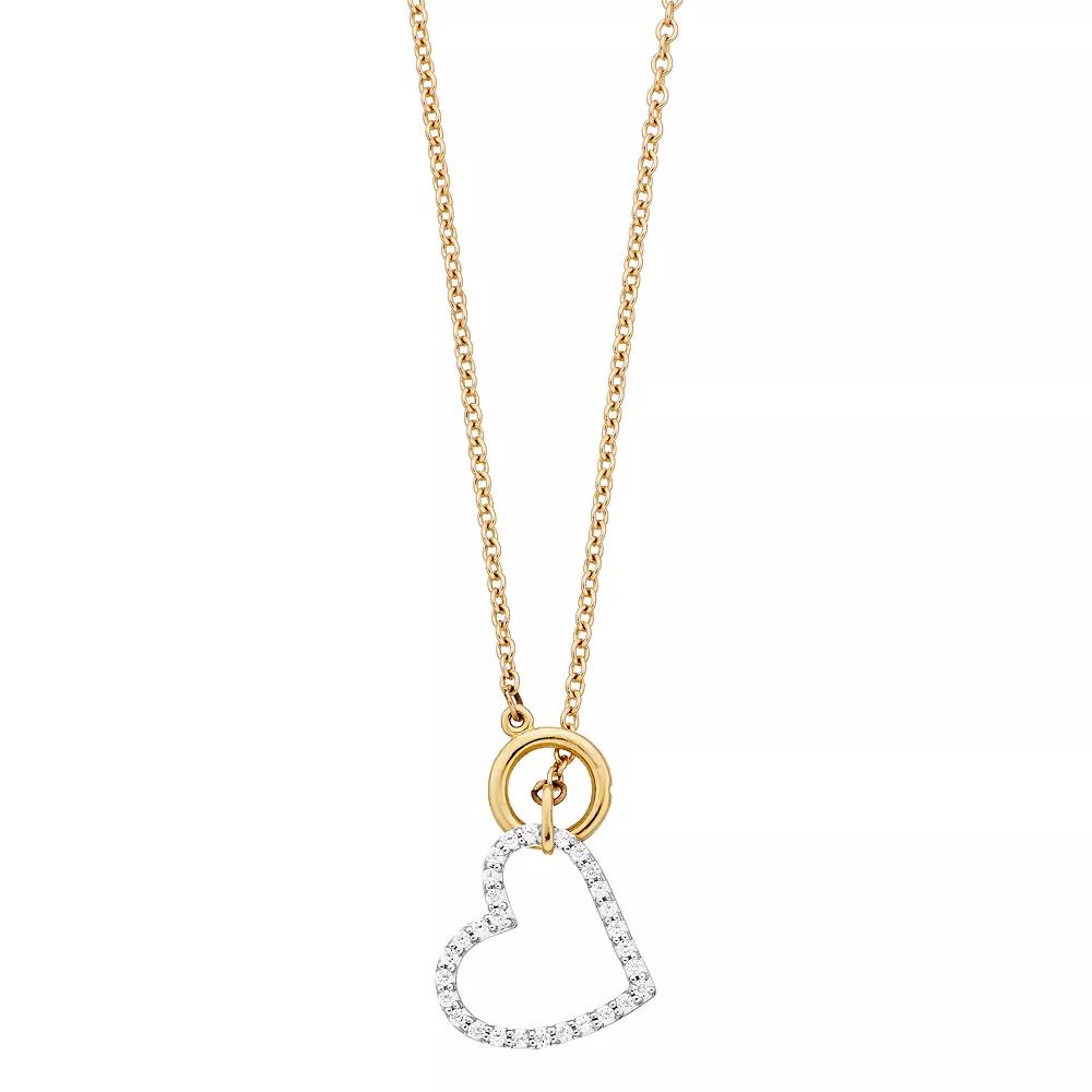10k Gold 1/10 Carat T.W. Diamond Heart Dangle Necklace, Women's, Size: 17" Product Image