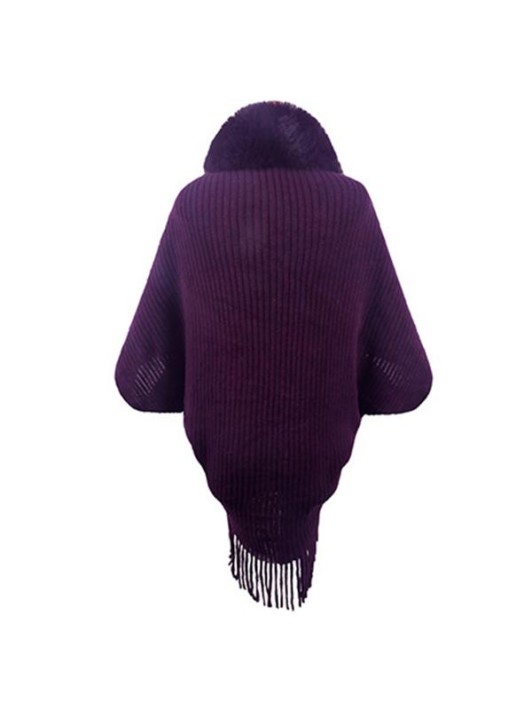 Batwing Sleeves Loose Solid Color Tasseled Cardigan Coats Product Image