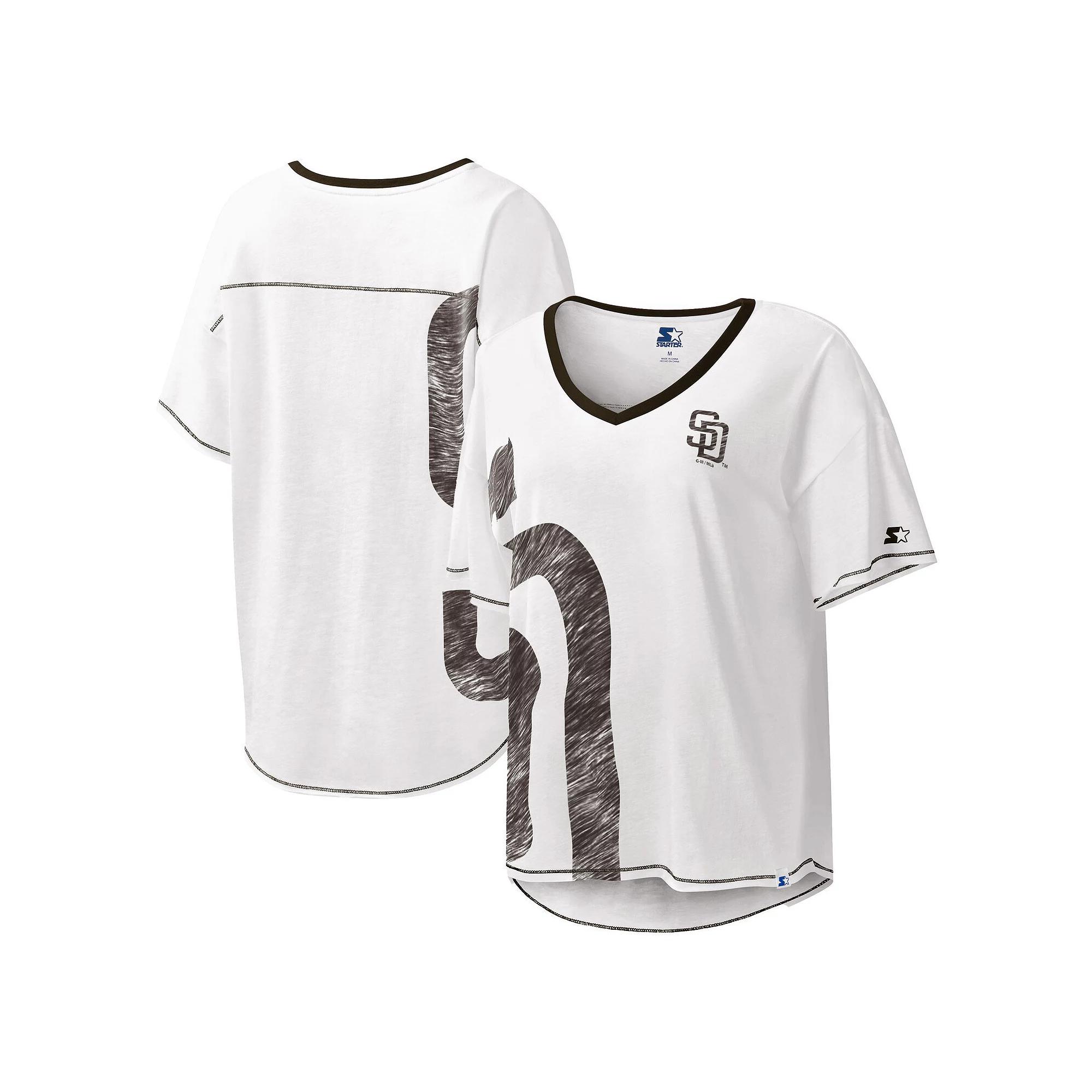 Women's Starter White San Diego Padres Perfect Game V-Neck T-Shirt, Size: Large Product Image