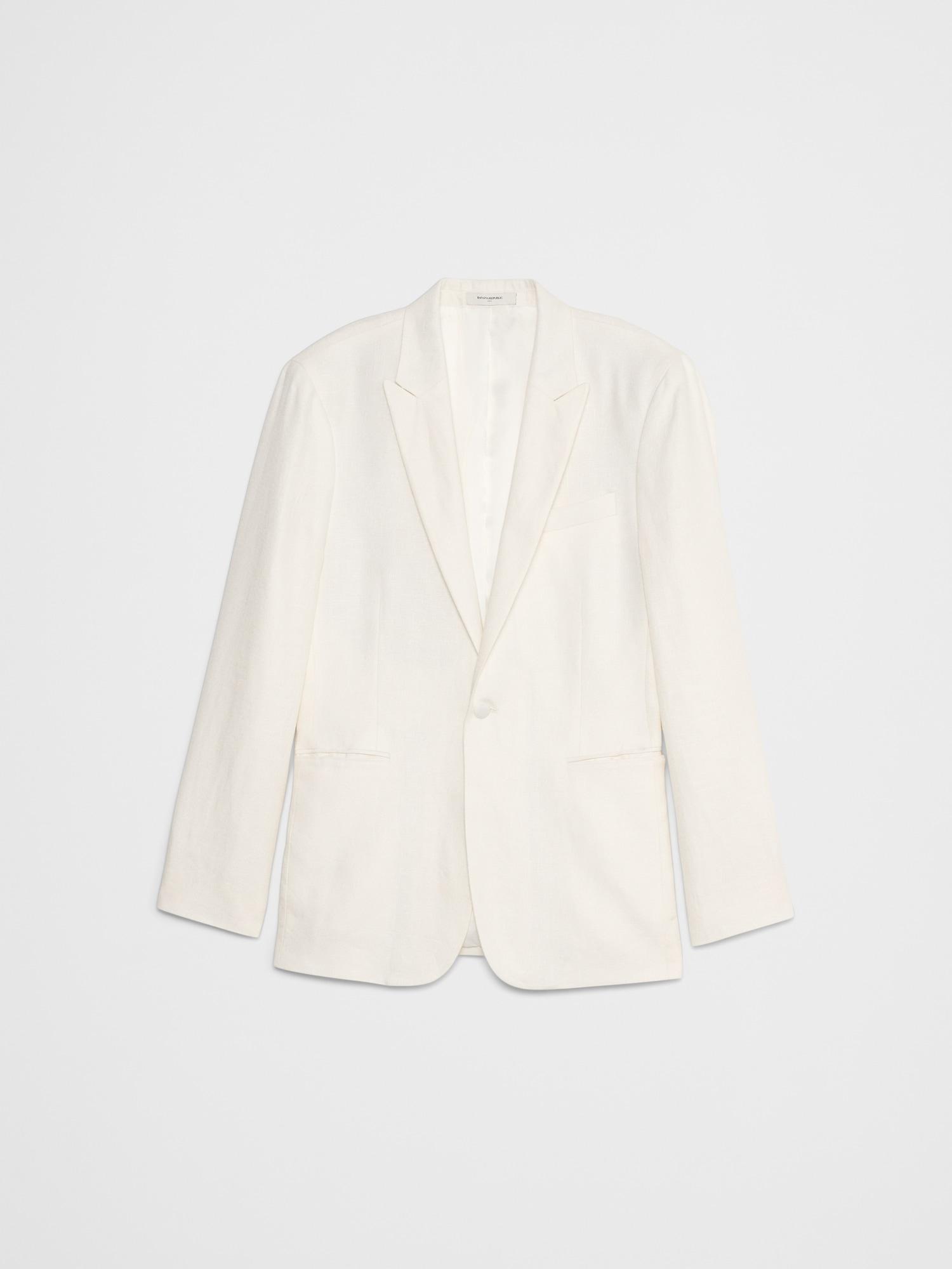 Tailored-Fit Linen White Tuxedo Jacket Product Image
