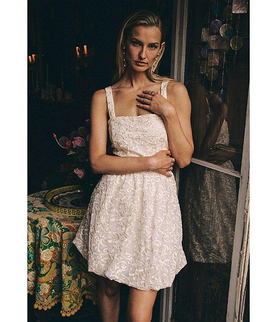 Layered With Love Eloise Soutache Lace Square Neck Sleeveless Bubble Hem Mini Dress Product Image