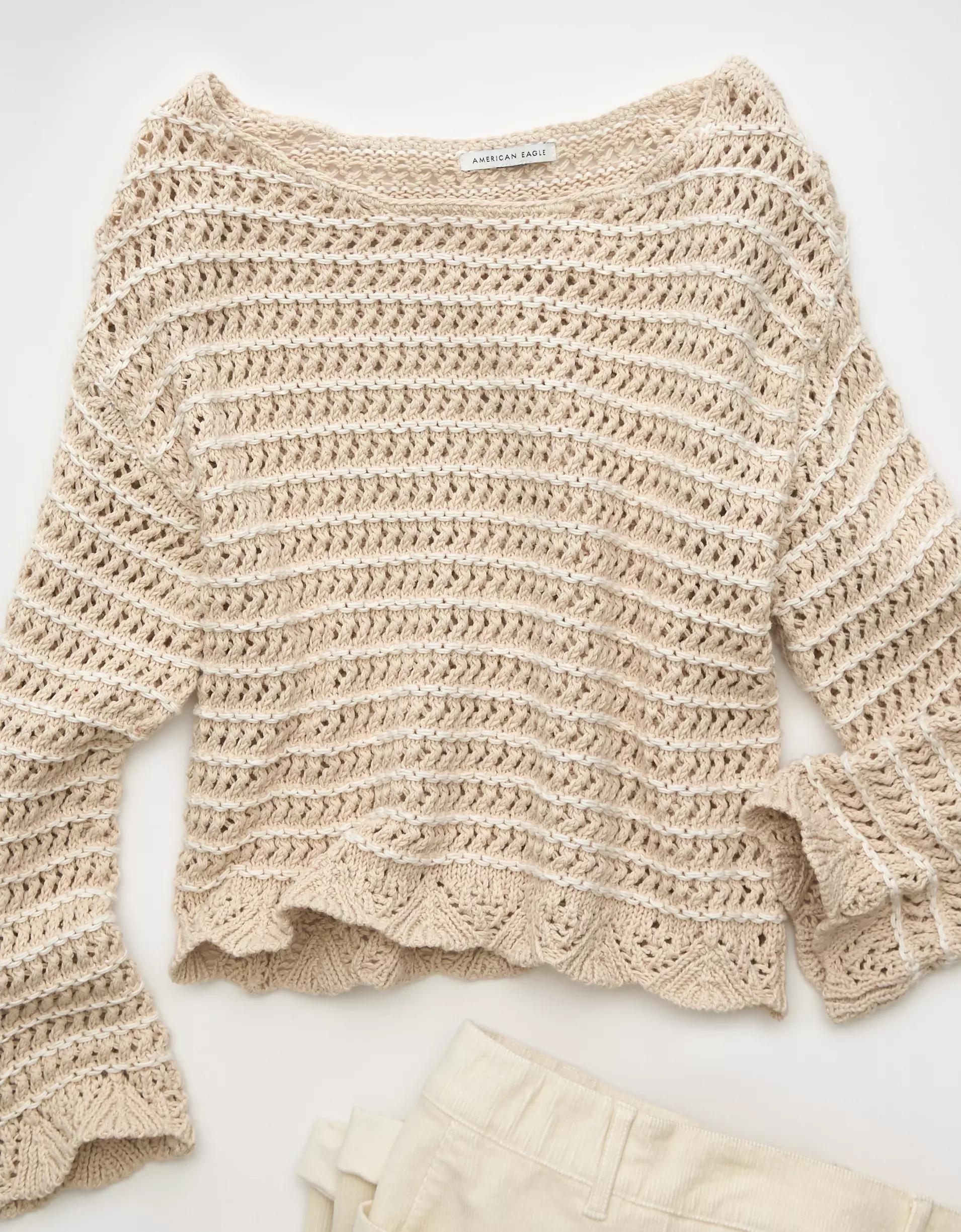 AE Ballet Neck Open Knit Sweater Product Image