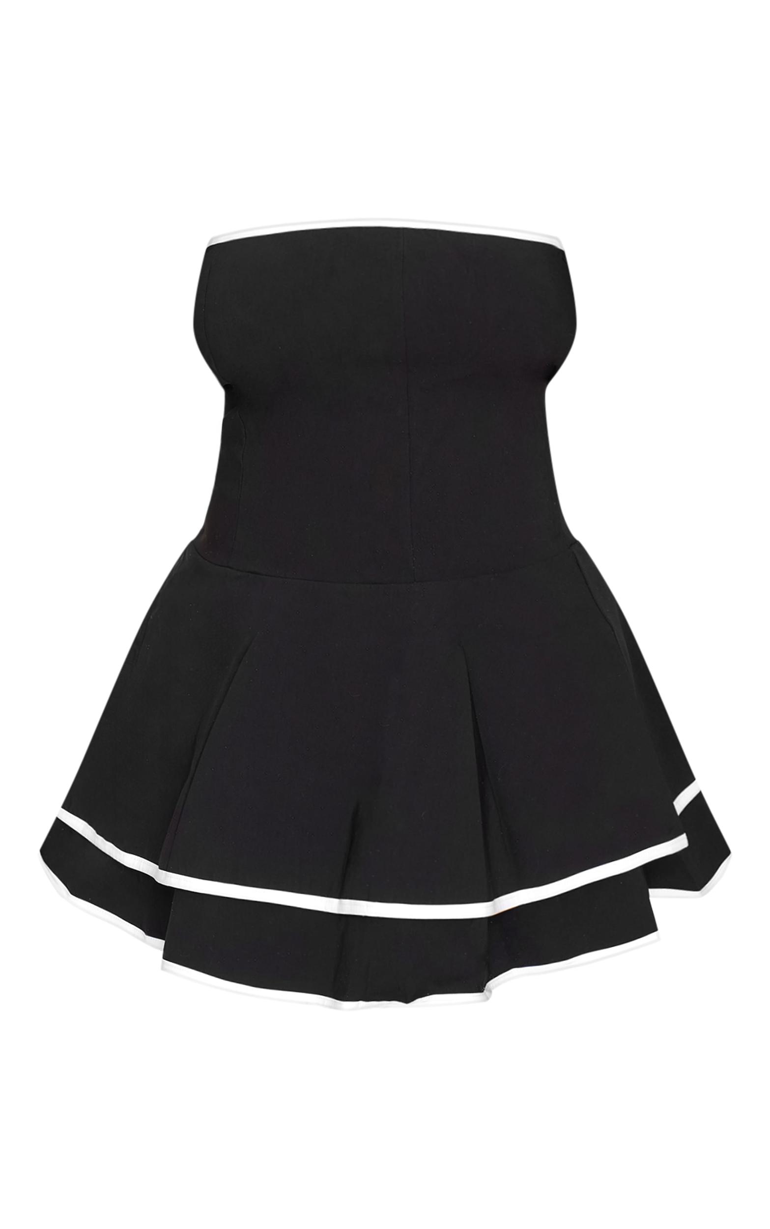 Plus Black Stretch Woven Contrast Tiered Shift Dress Product Image