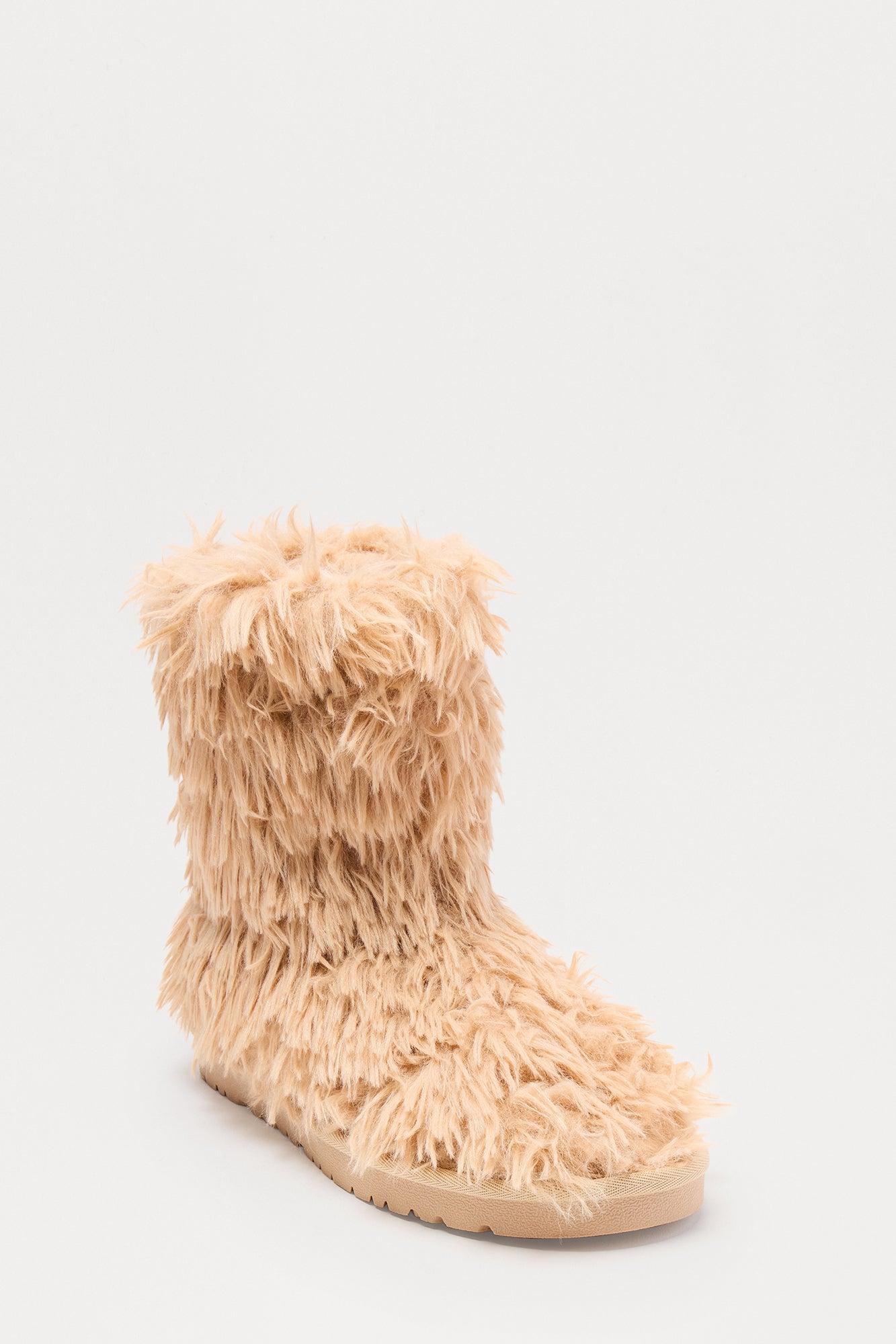Yetti Faux Fur Booties - Nude Female Product Image