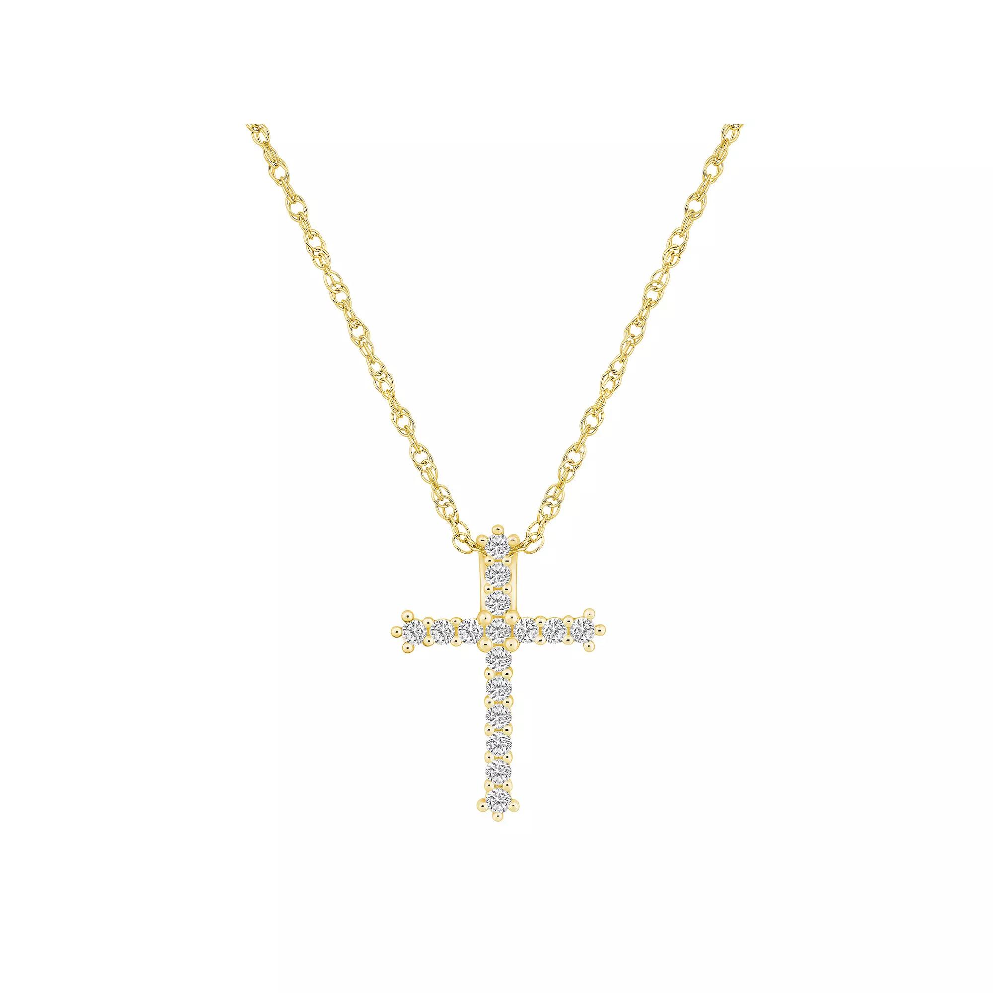 Alyson Layne 10k Yellow Gold 1/4 Carat T.W. Diamond Cross Pendant Necklace, Women's, Size: 18", 10k Gold Product Image